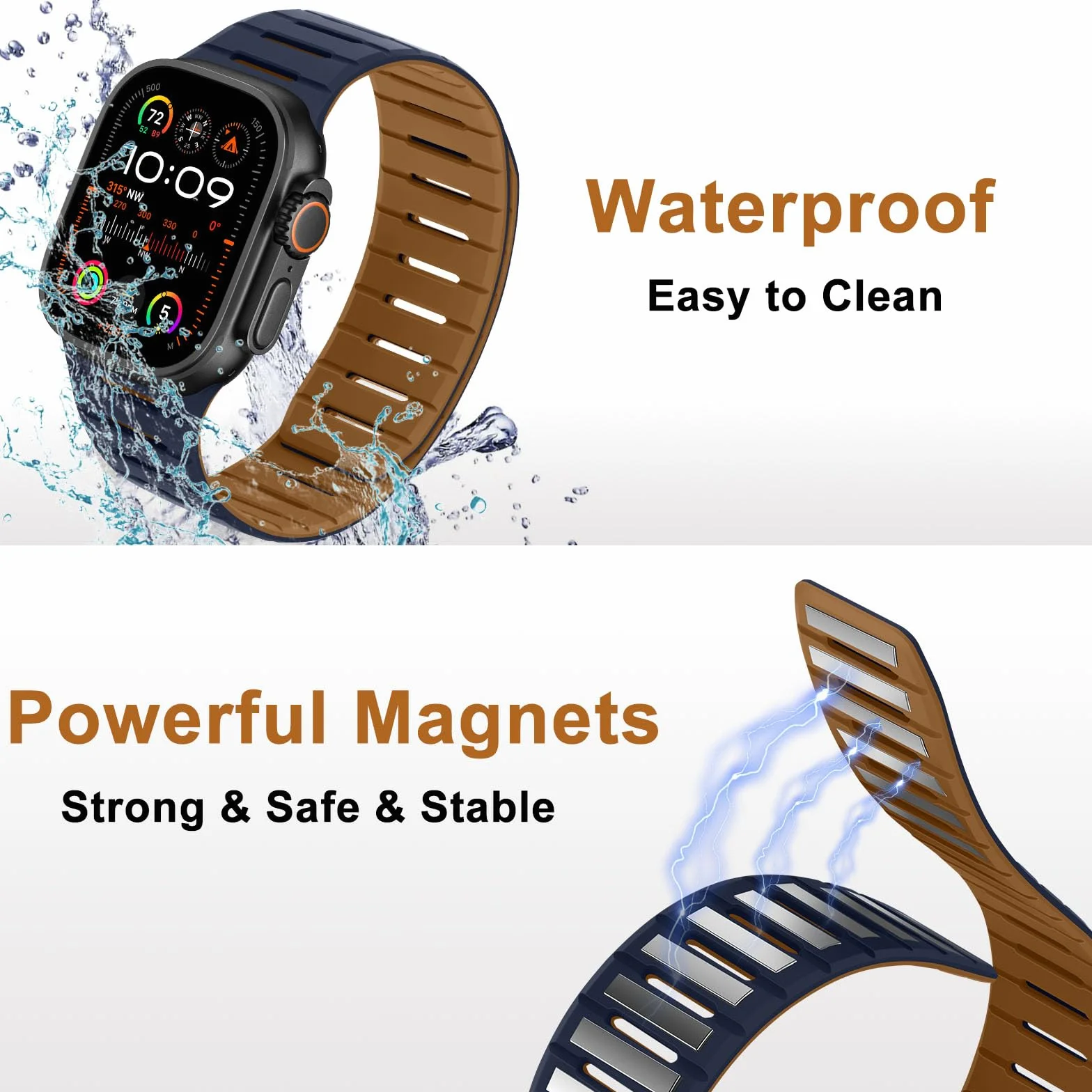 HITZEE Dwustronny dwustronny pasek magnetyczny kompatybilny z Apple Watch Band 49/46 (seria 10)/45/44/42 mm, oddychający, miękki pasek do iWatch Ultra 2 Series 10 9 8 7 SE 5 4 3 2 1