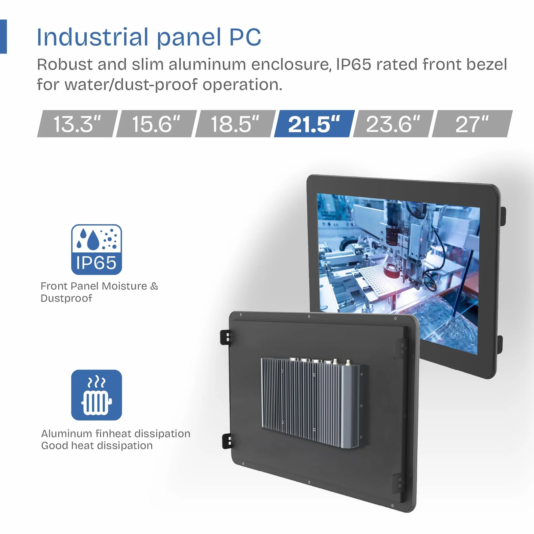 21.5" Fanless Industrial Panel PC,16:9 Embedded 10 Point Touch PC,Win 10 IP65 All-in-One Computer,Auto Power-on,for Factory,Automation,Kiosk,Business (I7-7500U, 16G RAM 512G SSD)
