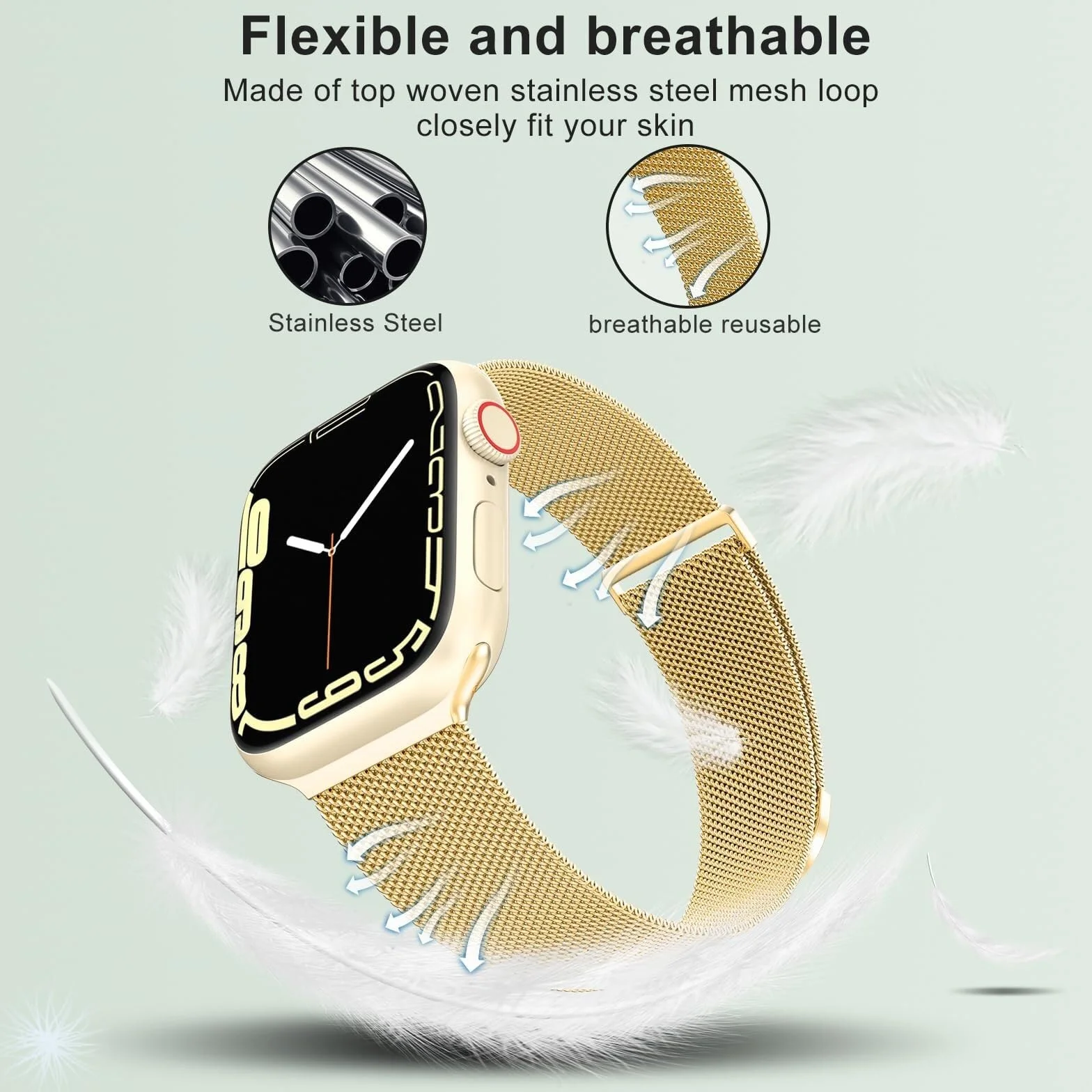 Do Apple Watch Band Series 9, Ultra 2, SE, Ultra 8 7 6 5 4 3 2 1 38 mm 40 mm 41 mm 42 mm 44 mm 45 mm 49 mm dla kobiet i mężczyzn, siatka ze stali nierdzewnej, zapięcie magnetyczne zamiennik