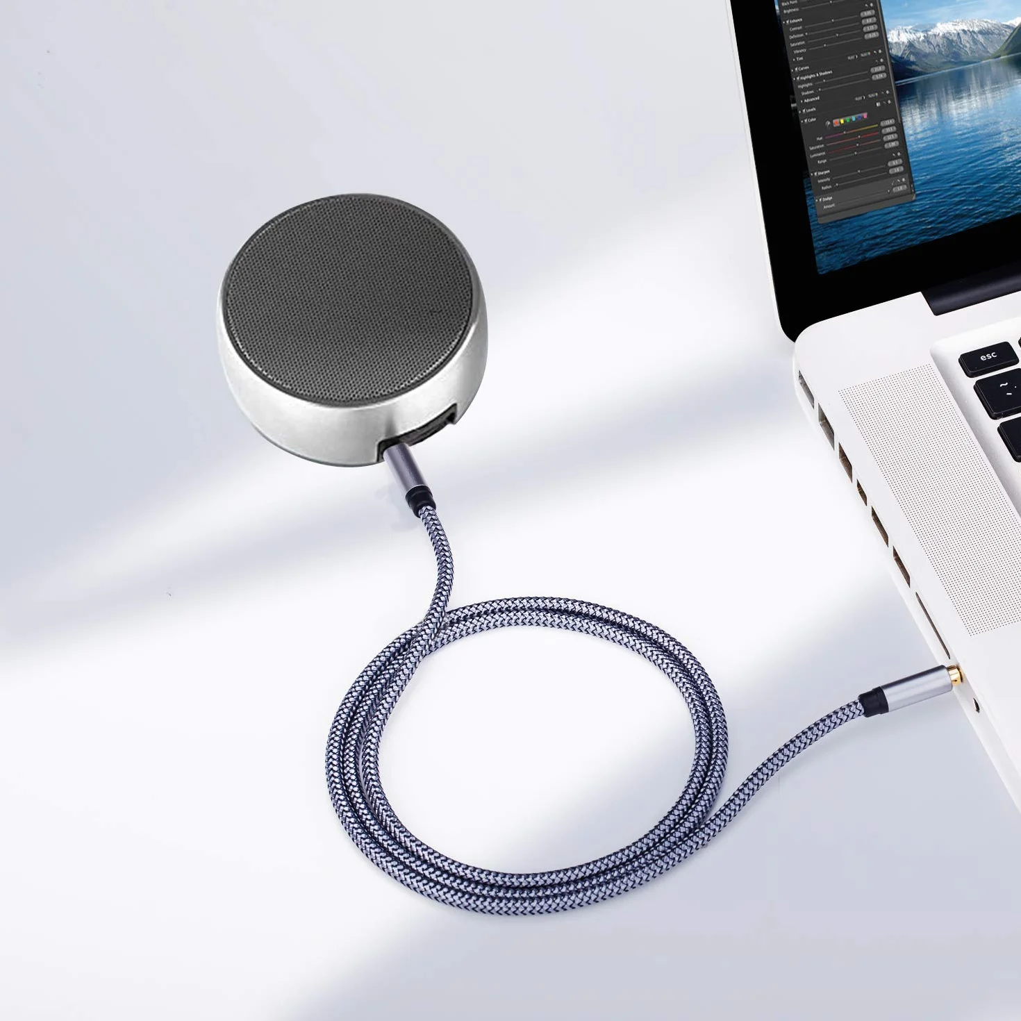 Tan QY Nylonowy pleciony kabel AUX 3,5 mm, 50 m, pomocniczy adapter wejściowy audio męski na męski przewód do słuchawek, samochodu, domowego stereo, głośnika, iPhone'a, iPada, iPoda i innych (15 m,