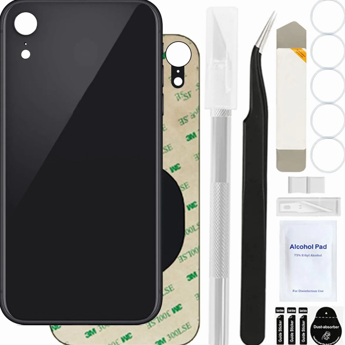 Tylna tylna obudowa, zamiennik szkła, kompatybilny z iPhone XR, profesjonalny zestaw narzędzi do napraw, wstępnie zainstalowany klej i gumowe paski (6,1 cala/czarna)