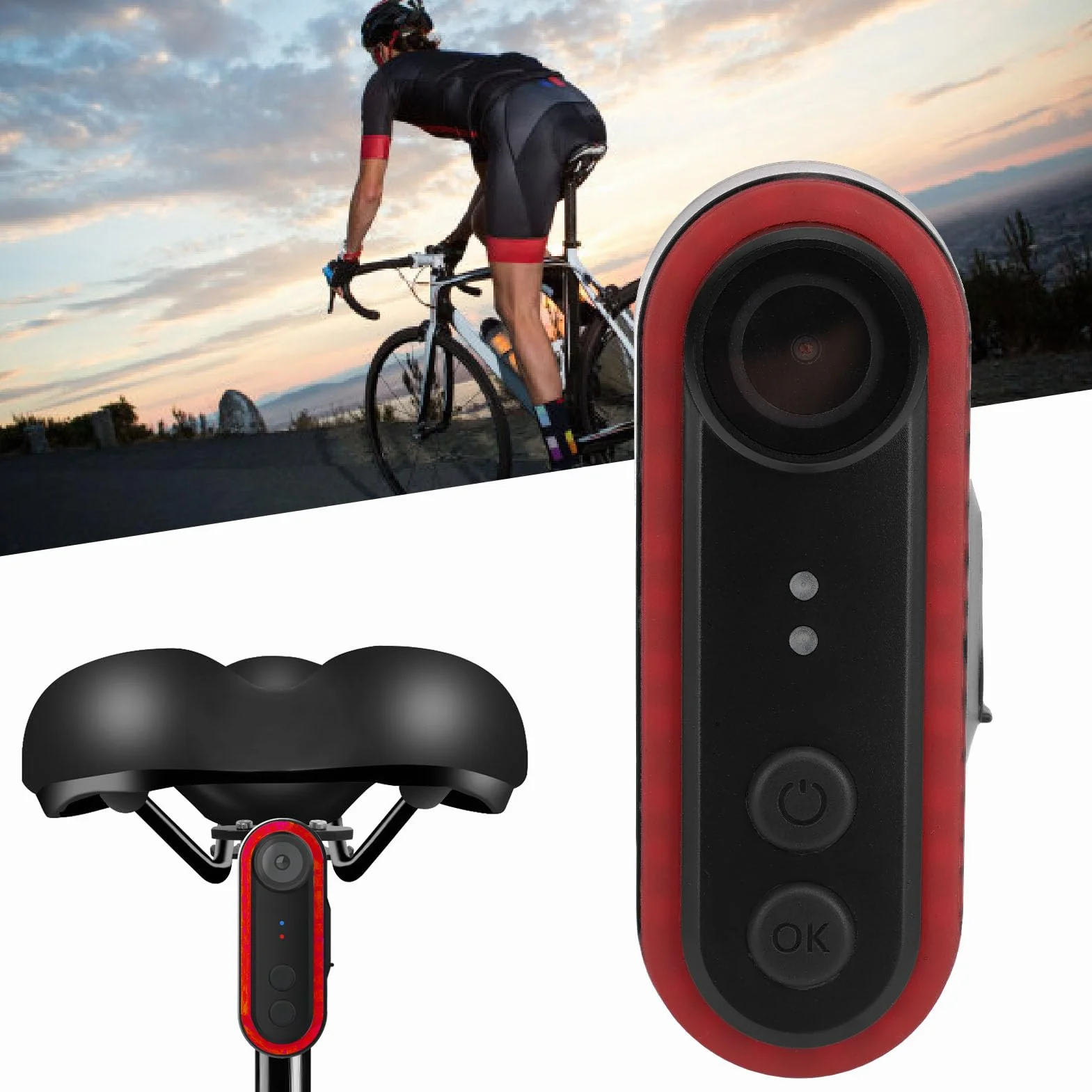 RiToEasysports Kamera Rowerowa, Kamera Cofania do Jazdy na Rowerze 1080P HD 150° Szeroki Kąt, wodoodporność IPX6, Nagrywanie w Pętli, Blokada Awaryjna do Bezpiecznej Jazdy nocą