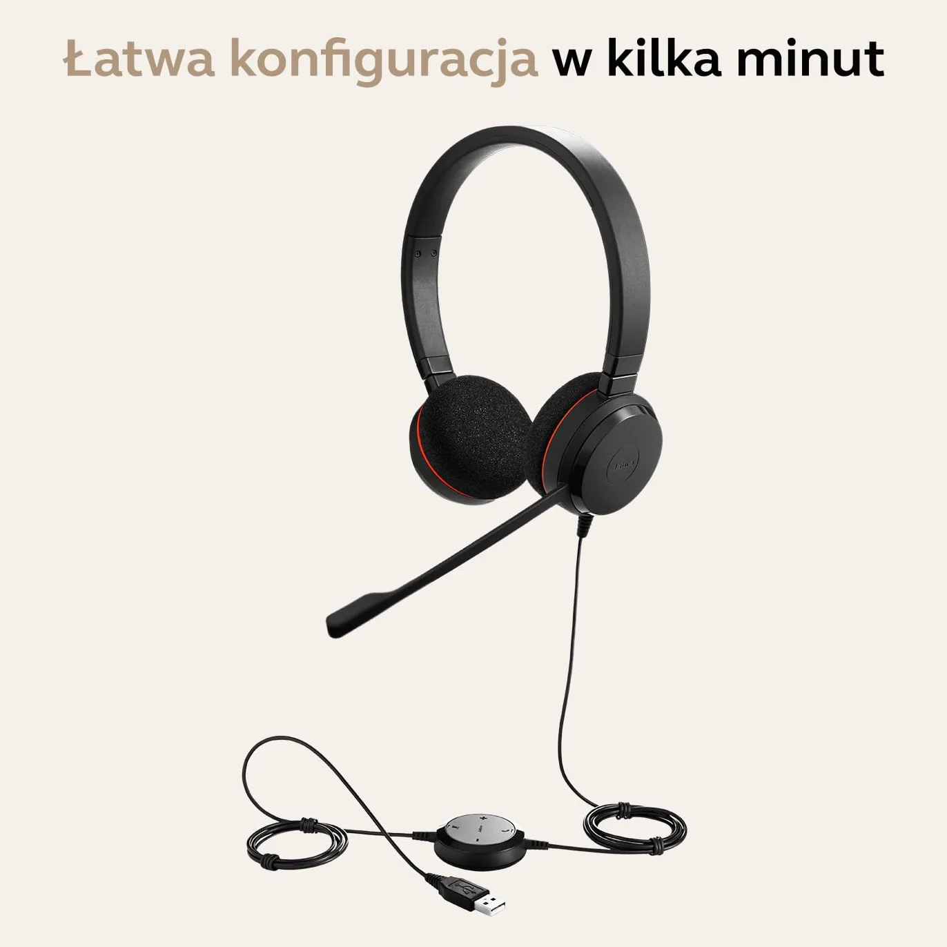 Jabra Evolve 20 UC zestaw słuchawkowy stereo z pasywną redukcją szumów, kabel USB, czarny
