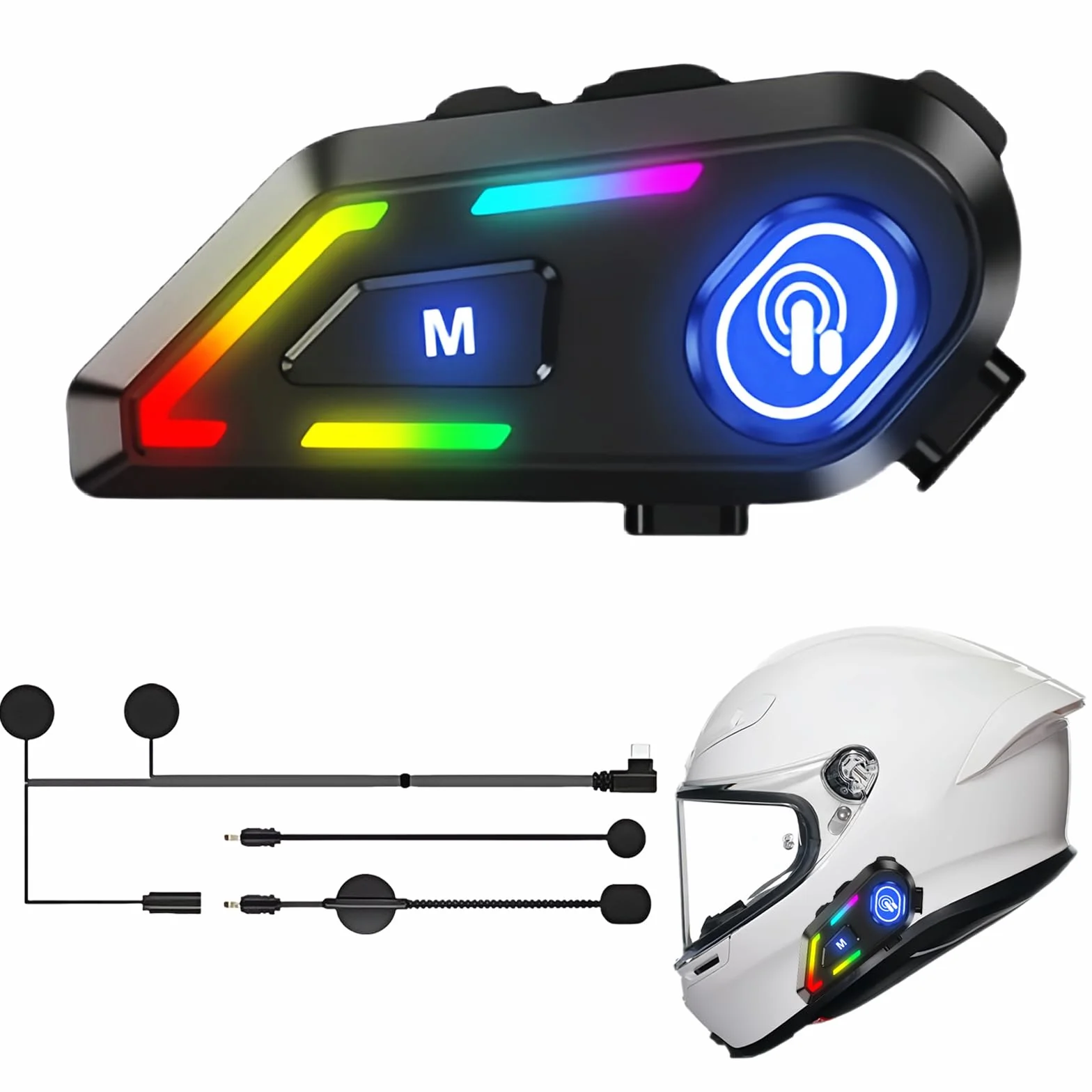 Flintronic Zestaw słuchawkowy motocyklowy, zestaw słuchawkowy Bluetooth do większości kasków, długa żywotność baterii, redukcja szumów, kompatybilne z systemem Android, Apple, do motocykli, rowerów