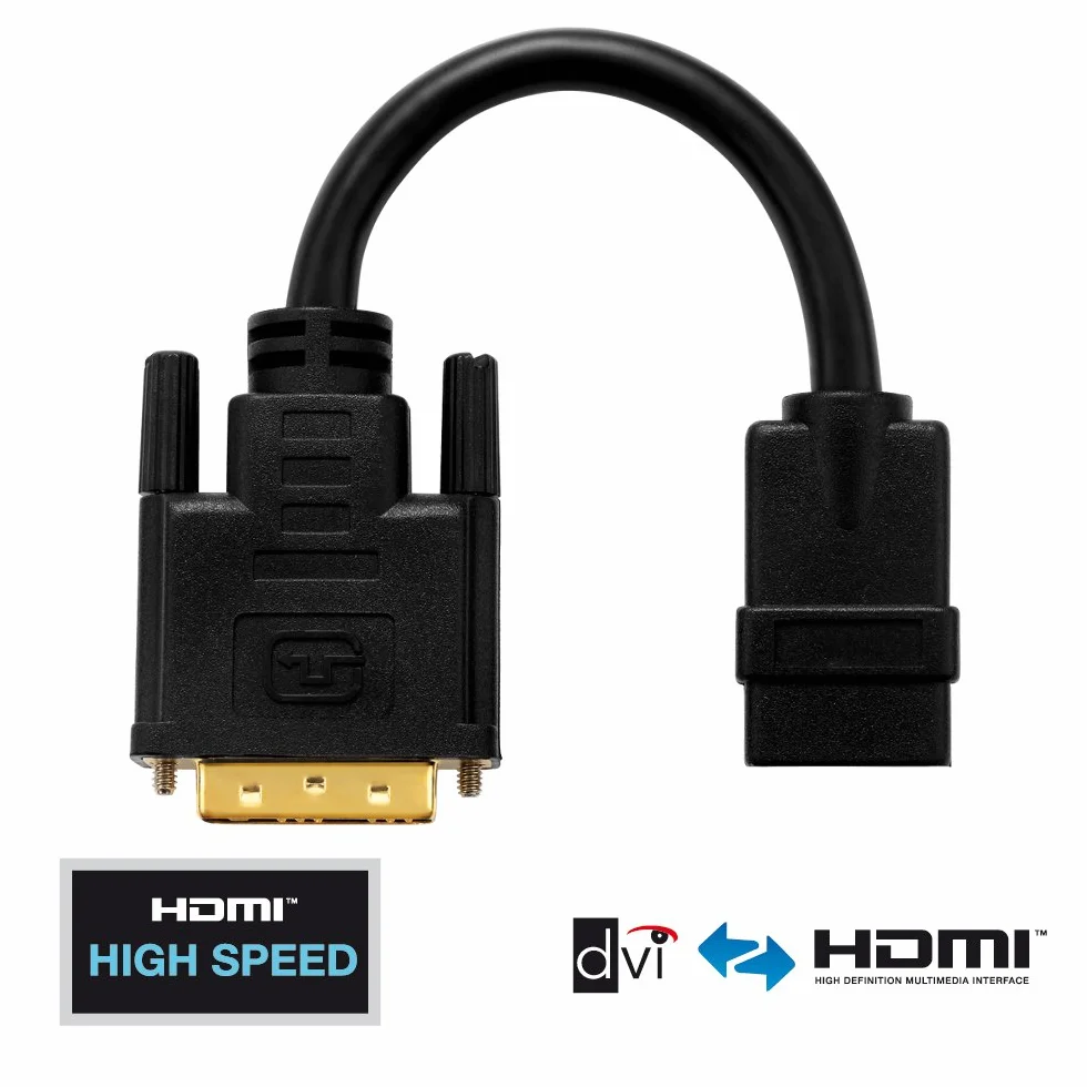 PureInstall PI065 adapter High Speed DVI/HDMI (wtyk DVI-D (18+1) na gniazdo HDMI A), certyfikowany, 0,1 m