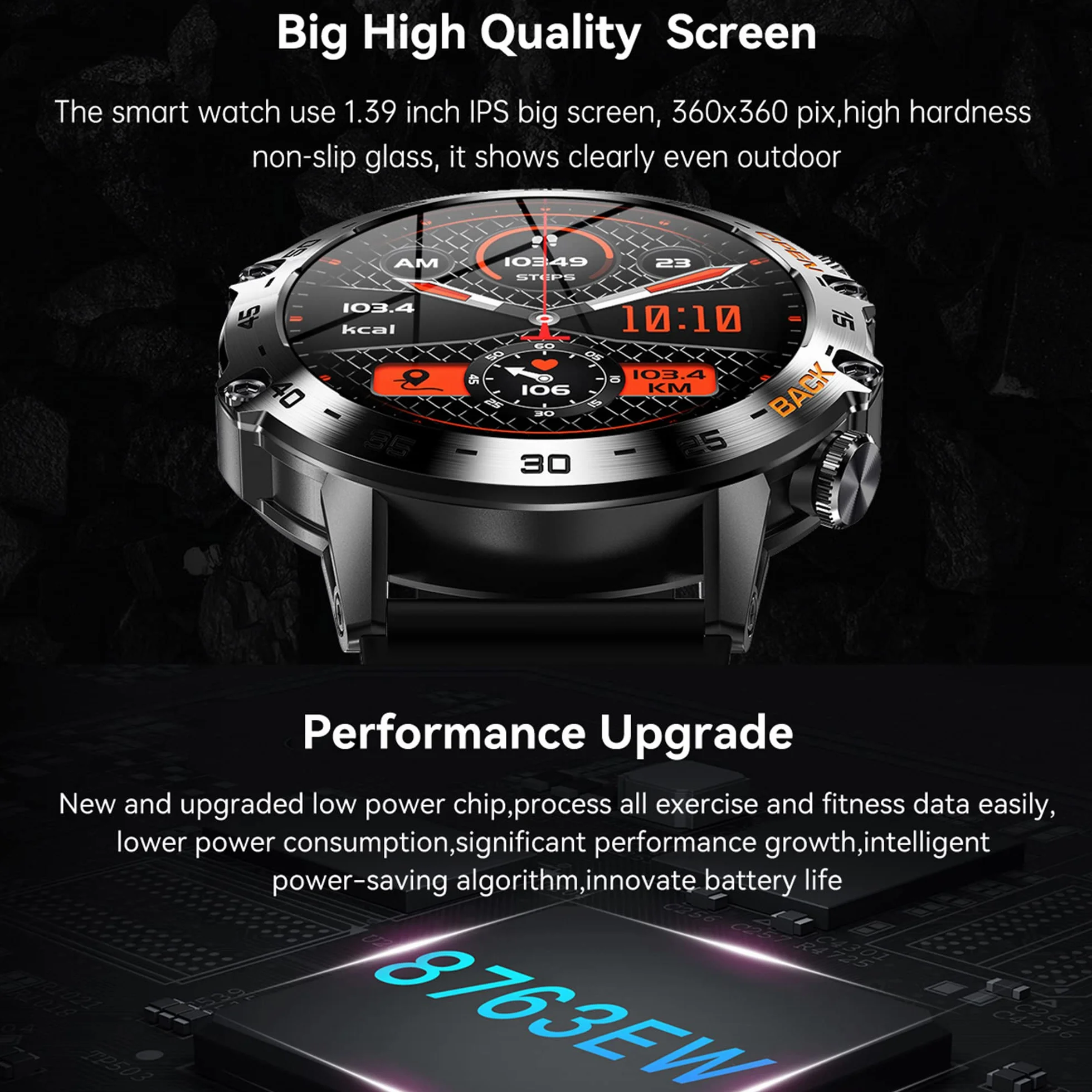 Smartwatch Mężczyzna Połączenie Bluetooth i Odpowiedź Głośnomówiący Inteligentny Zegarek Krokomierz Monitor Snu 123 Tryb Sport Powiadomienia Wiadomości Zegarek Fitness Tracker dla Androida iOS (czarny)