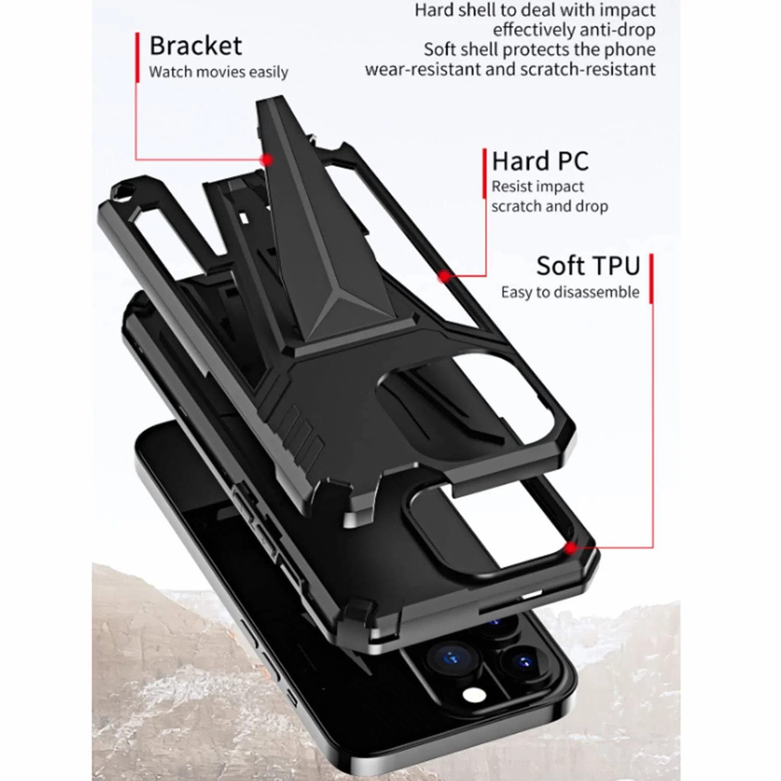 Etui do iPhone 13 Pro Max/13 Pro/13/13 mini, odporne na wstrząsy twardy tylny zderzak silikonowy pokrowiec ochronny z podpórką, kompatybilny z magnetycznym uchwytem samochodowym, srebrny, 13 Pro 6,1"
