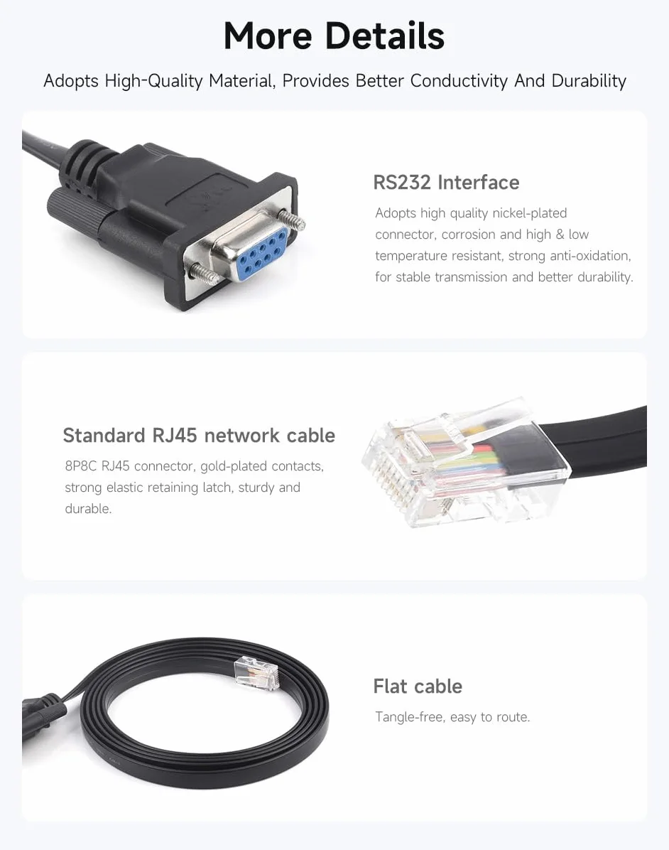 Waveshare RS232 to RJ45 Console Cable 1.8m DB9 Female to RJ45 Male for Switch Router Server Debugging Configuration