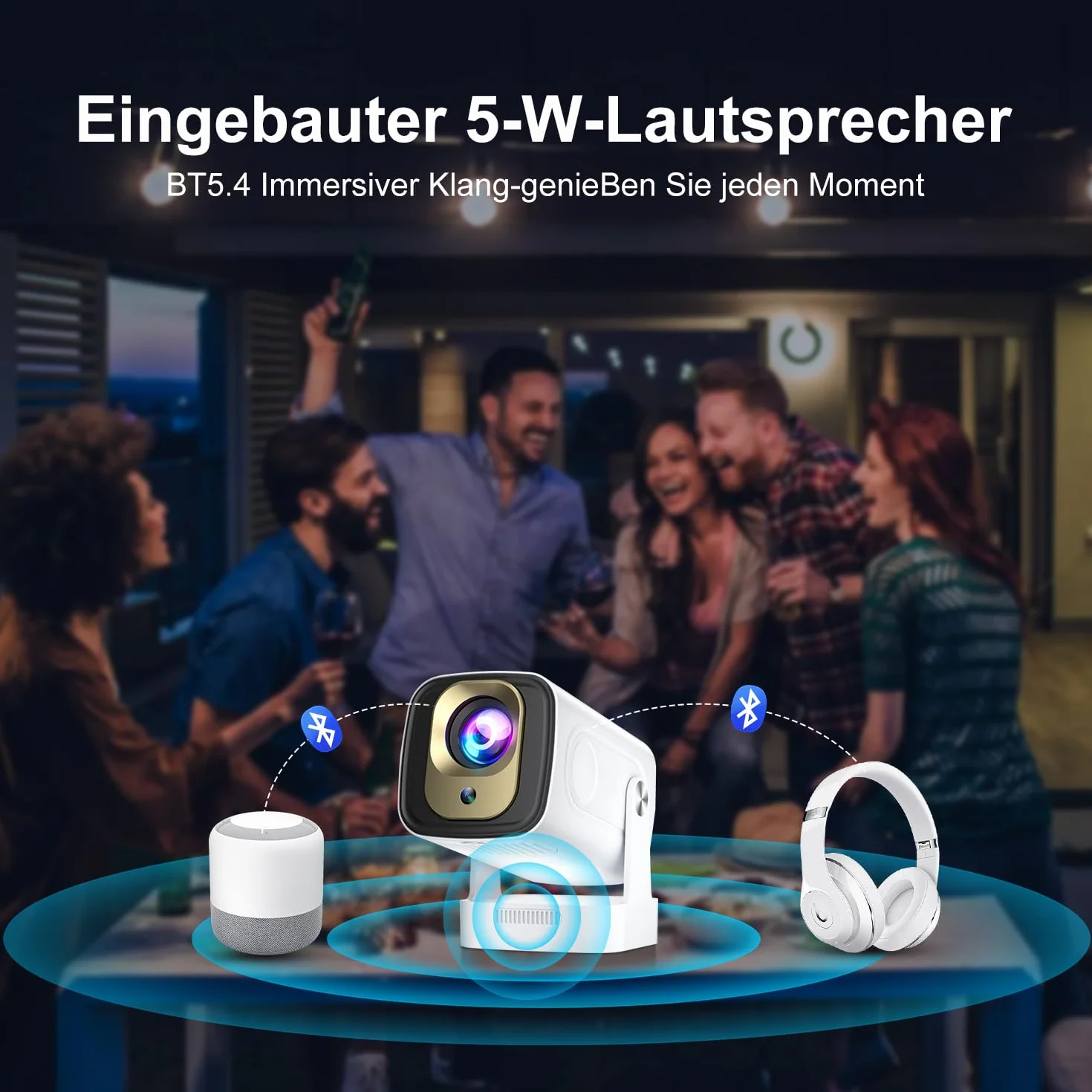 Mini Projektor Salange, Obsługuje Rozdzielczości 8K i 1080P, Autofokus, Przenośny Projektor z Wi-Fi 6 i BT 5.4, Auto Korekcja Trapezu,Obsługujący Rozdzielczość 4K, System Kina Domowego Android 14