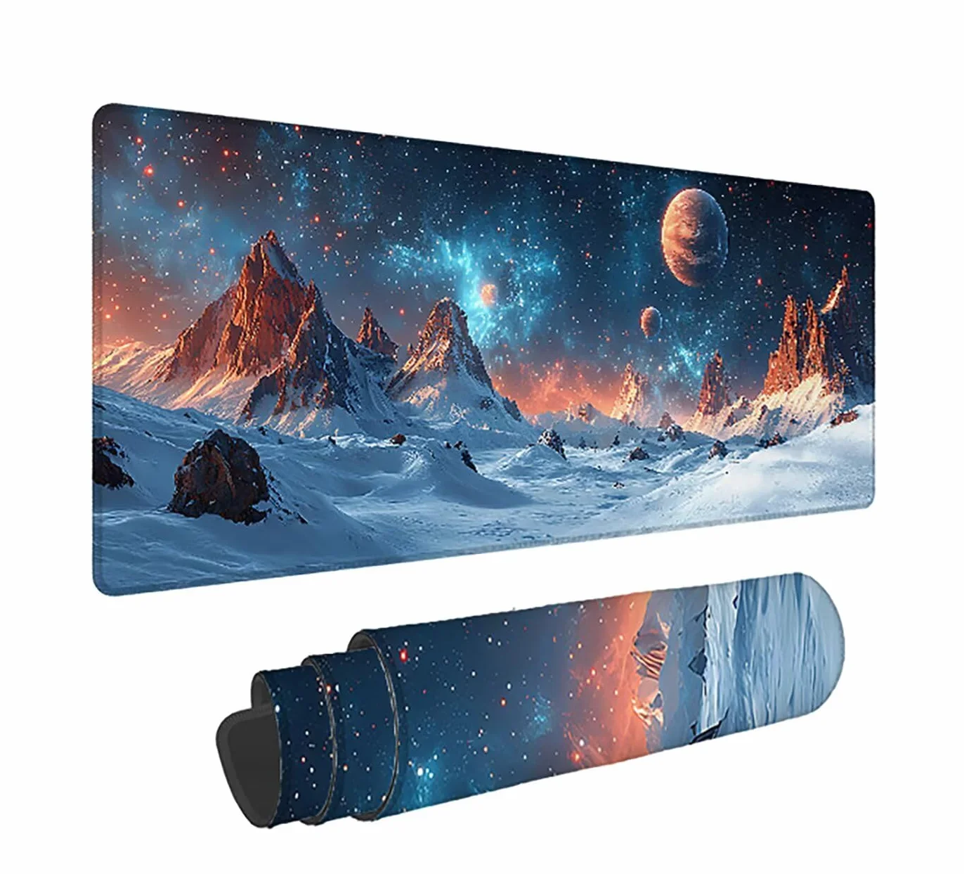 Gamingowa podkładka pod mysz XXL, 1600 x 800 x 3 mm, gwiaździste niebo, antypoślizgowa podkładka pod mysz XXL, krajobraz, duża, podkładka na biurko, antypoślizgowa, gumowa podstawa, podkładka pod mysz