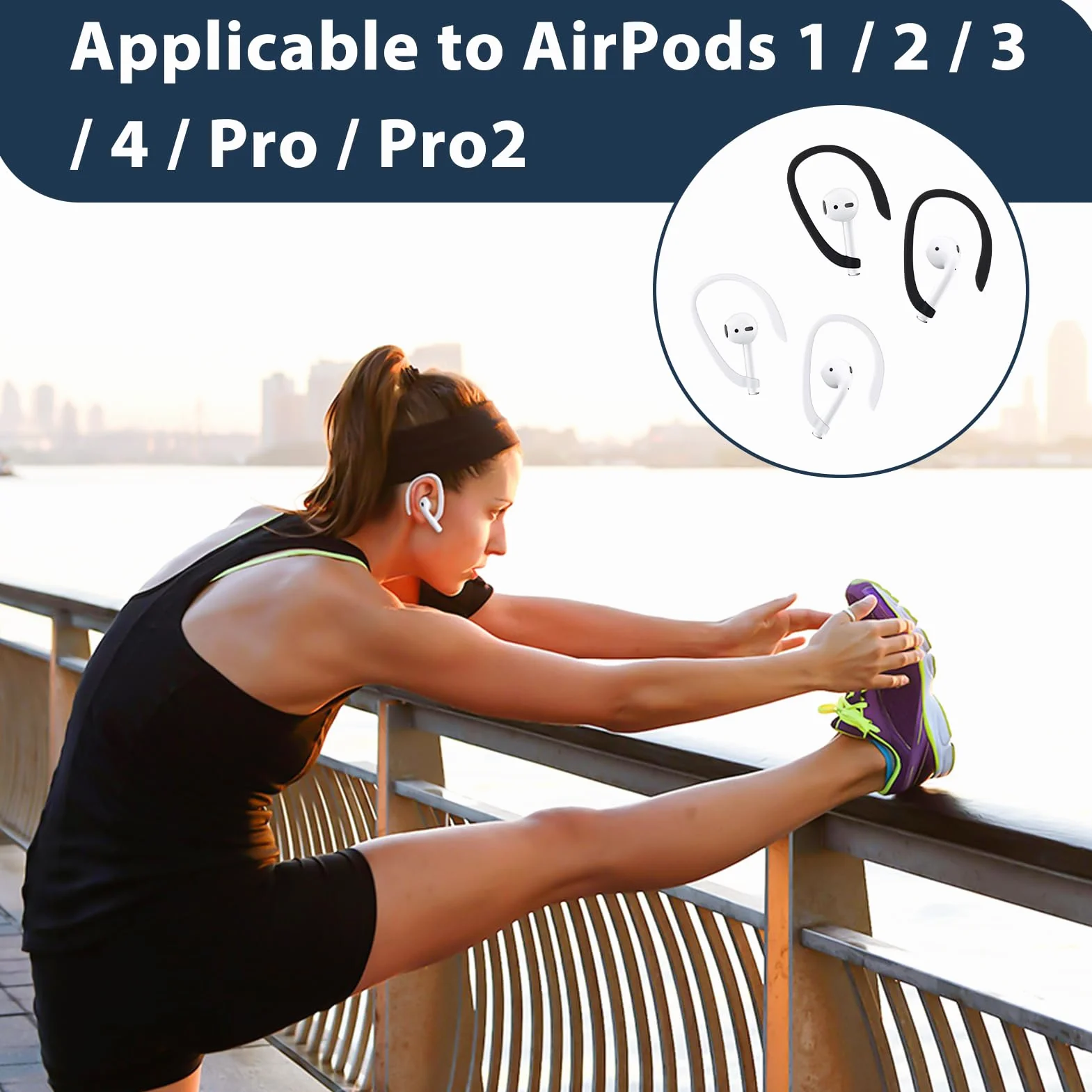 Haczyki do słuchawek AirPods, 2 pary, kompatybilne z AirPods 1 2 3 4 Pro Pro 2 antypoślizgowe etui na słuchawki sportowe, silikon, czarno-białe