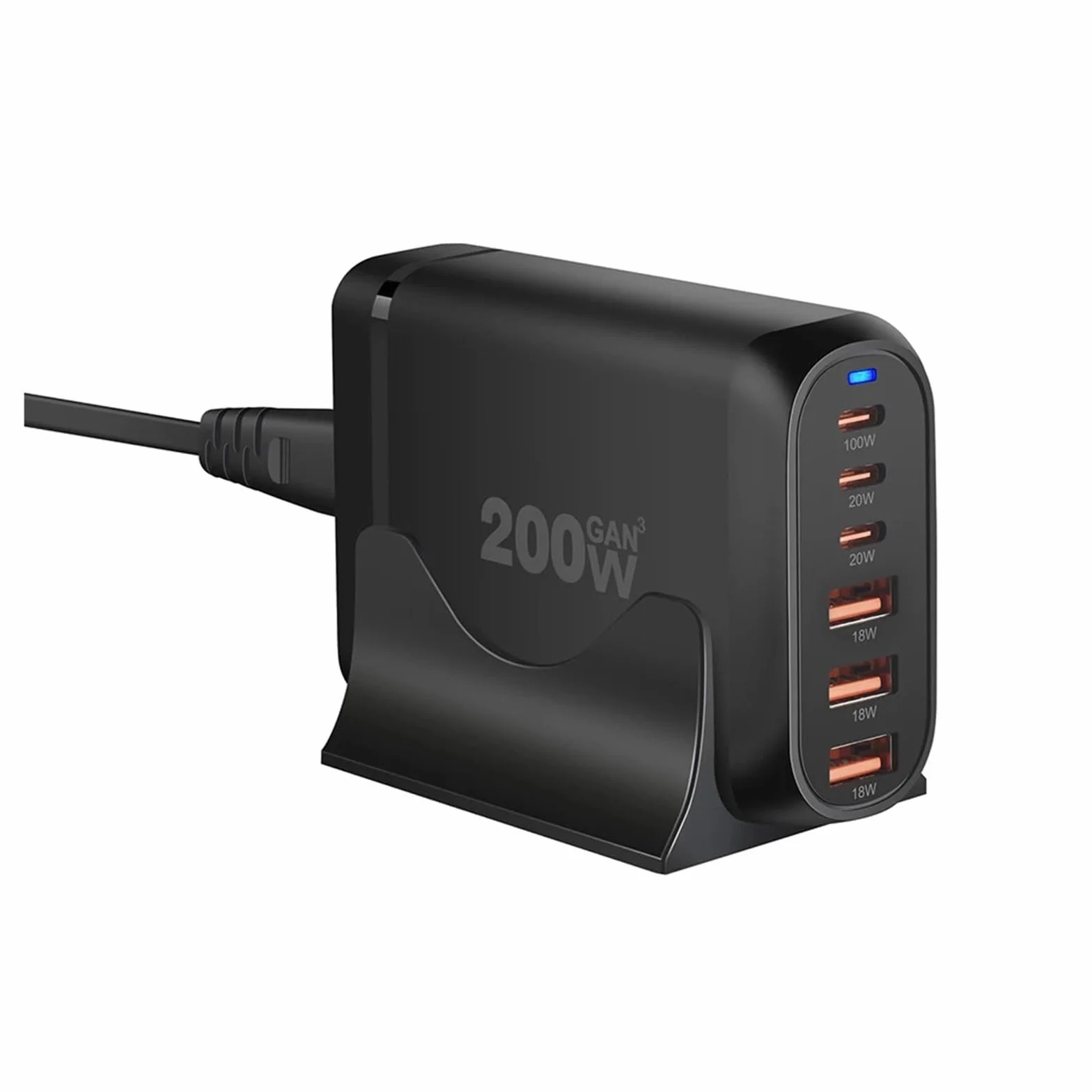 Szybka Ładowarka USB C 200 W. 6-portowa Stacja Ładująca Z Koncentratorem Blokowym. Zasilacz Do Laptopa Szybki Sejf(Black)