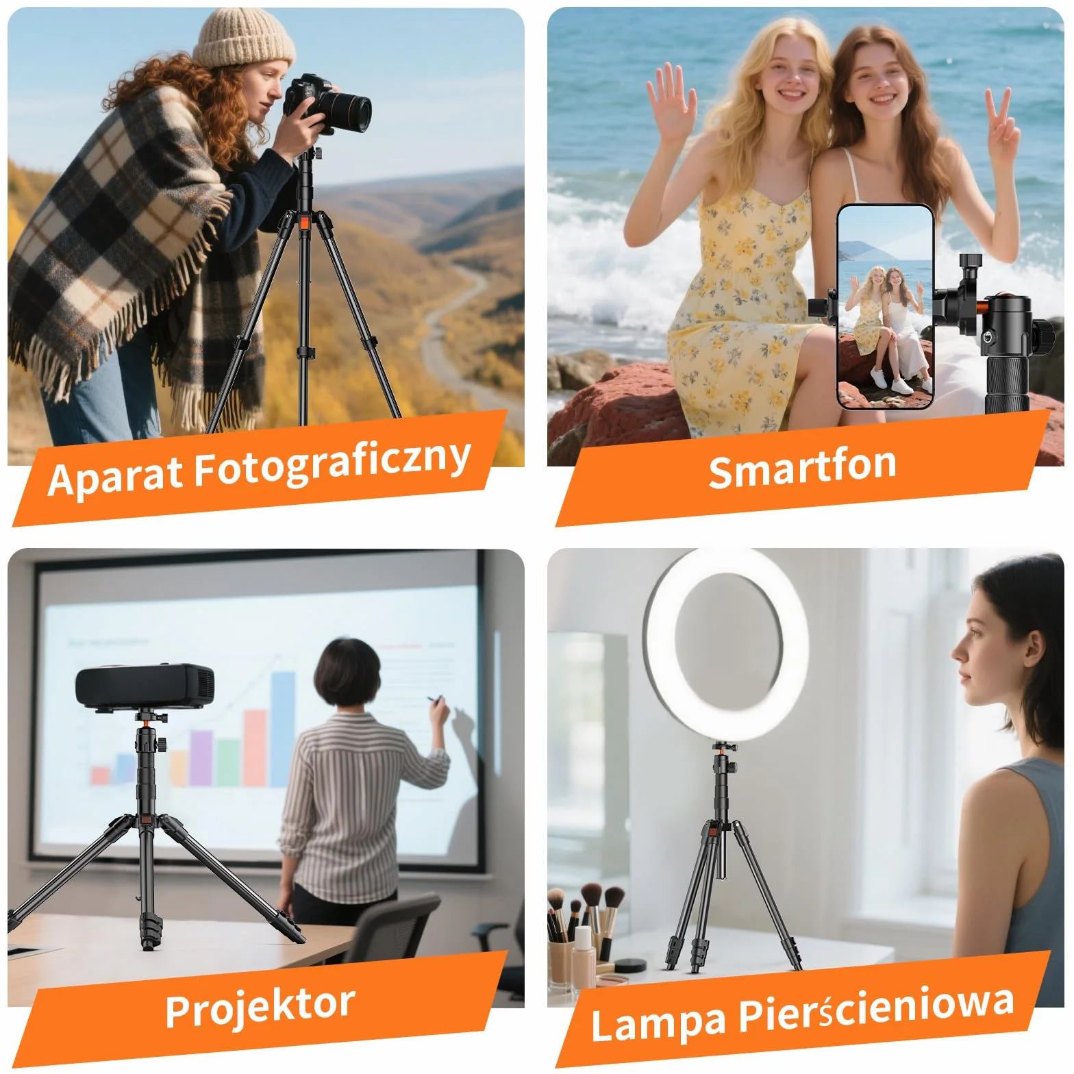 180cm Statyw do Aparatu, Aluminiowy Statyw do Telefonu z Torbą,Lekki Statyw Fotograficzny z Głowicą Kulową 360° i Nośnością 8 Kg, Tripod do Aparatów DSLR/Smartfona/Światła Pierścieniowego/Projektorów