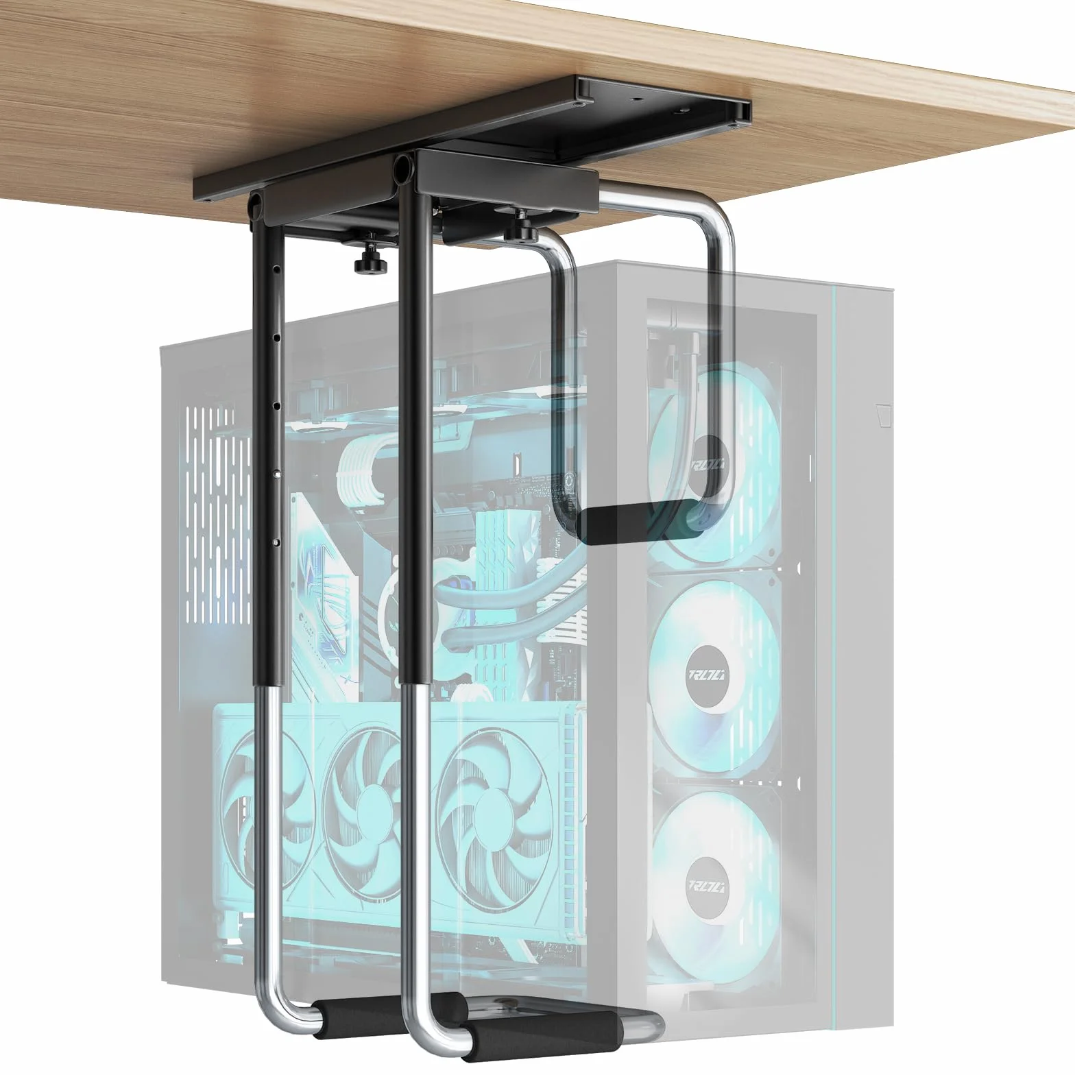 Stojak PC CPU Pod Regulowany Stół Pod Biurkiem z prowadnicą Slider Pod Biurkiem, Obrót o 360° Stojak Wieża Pc Pod Stół Z Podkładką Ochronną, Maksymalna Pojemność 30 kg