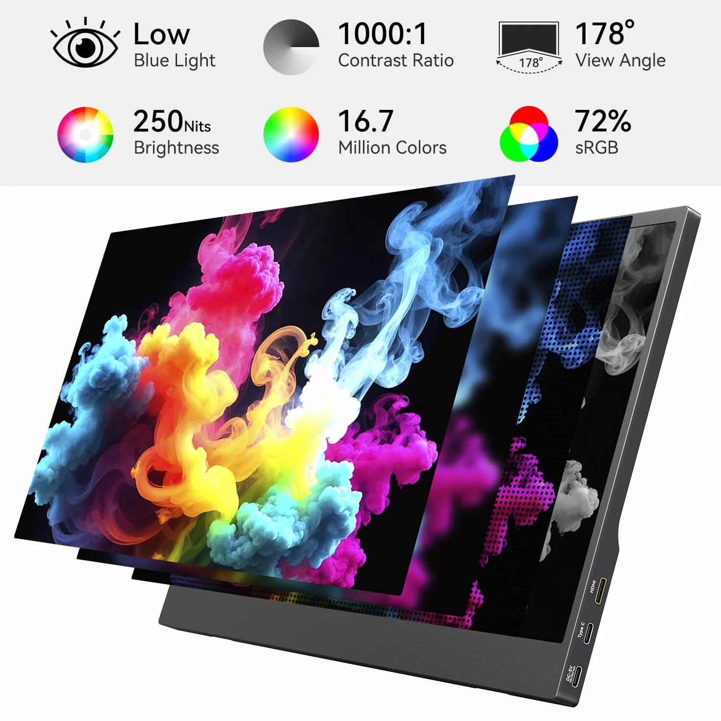 Przenośny monitor 39.6 cm FHD 1080P 60Hz IPS, podwójne porty USB-C i mini HDMI, ultracienki monitor do gier z inteligentną osłoną, Plug & Play, do laptopa, PC, Mac, telefonu, PS5