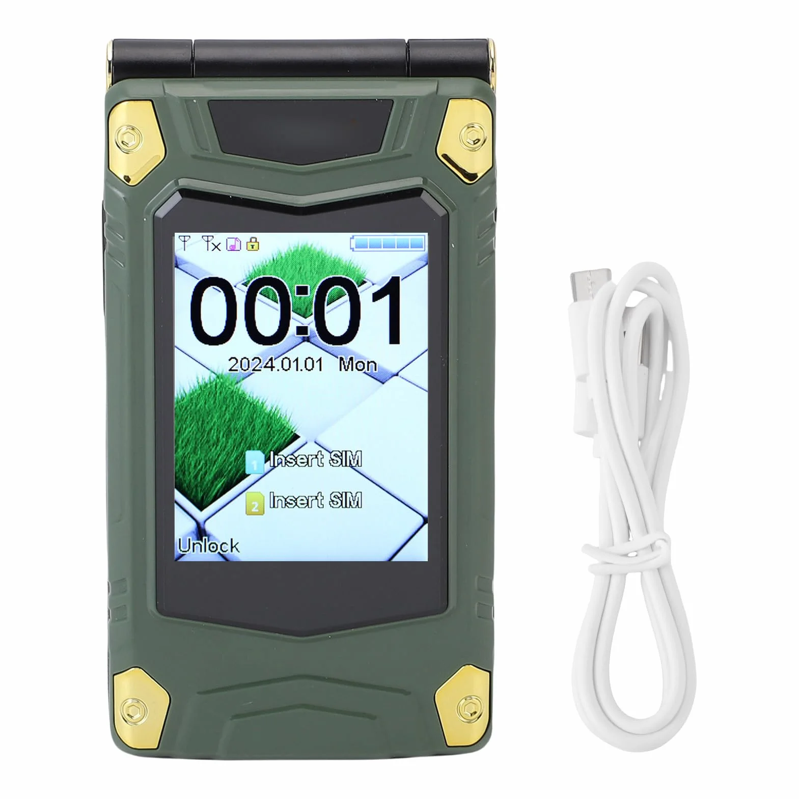 LICAEVEY Odwróć Telefon Komórkowy dla Seniorów, 1,3MP Dual Screen Telefon z podwójną kartą SIM, Odblokowane Telefony z Szybkim Wybieraniem, Jedno Klawisz Latarki 丨 Głośno Głośnik 丨 4800 (GREEN)