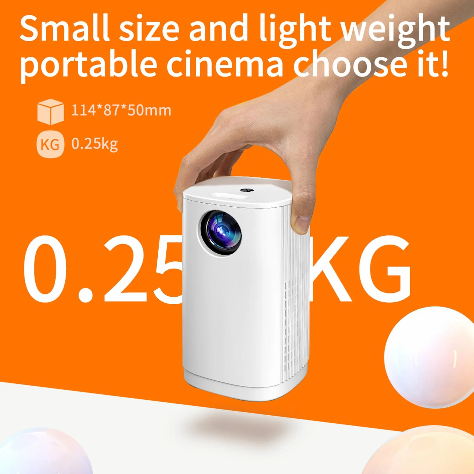 HUIOP Projektor, mini projektor 1080P Bezprzewodowe przenośne projektory filmowe 20 000 godzin żywotność lampy 100 cali wyświetlacz sama technika ekranu wbudowany głośnik i rozpraszanie