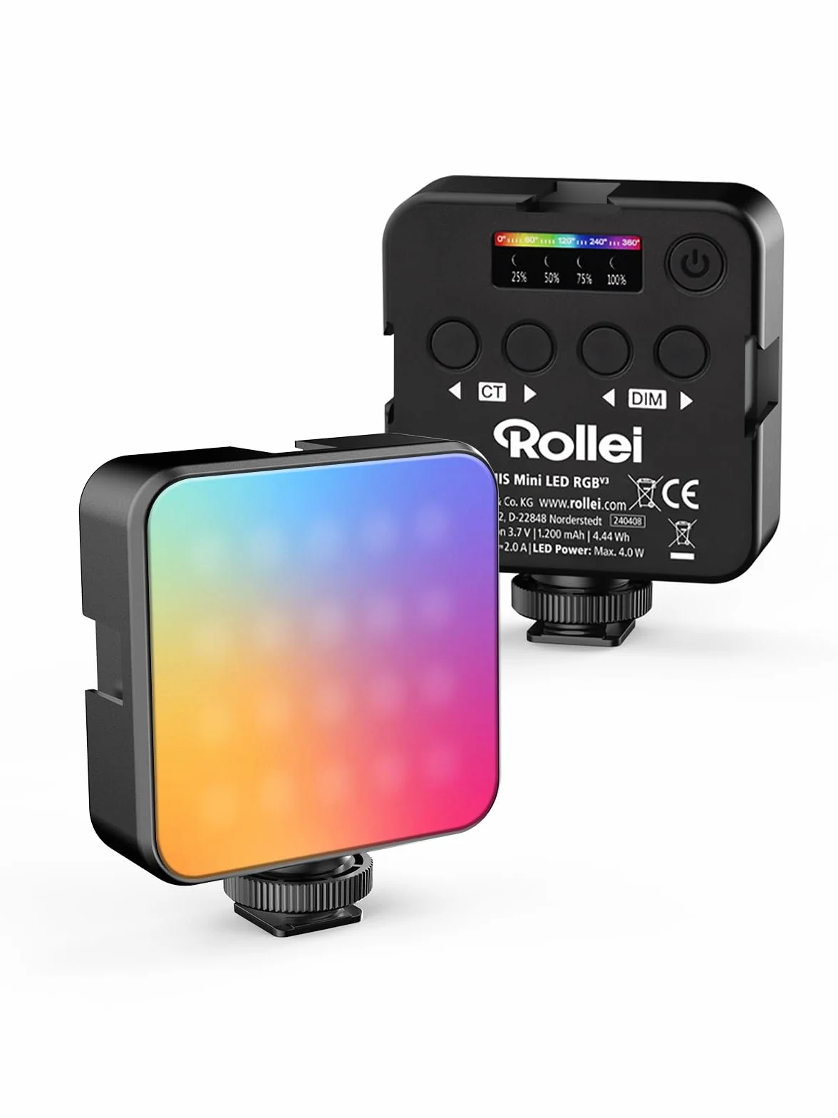 Rollei Lumis Mini RGB-Color światło ciągłe LED, lampa wideo z 60 diodami LED, 2500-9000 K, 6 W, 200 luksów (0,5 m przy 5500 K) | te Led Camera CRI 95+, wbudowany akumulator i ładowanie typu C