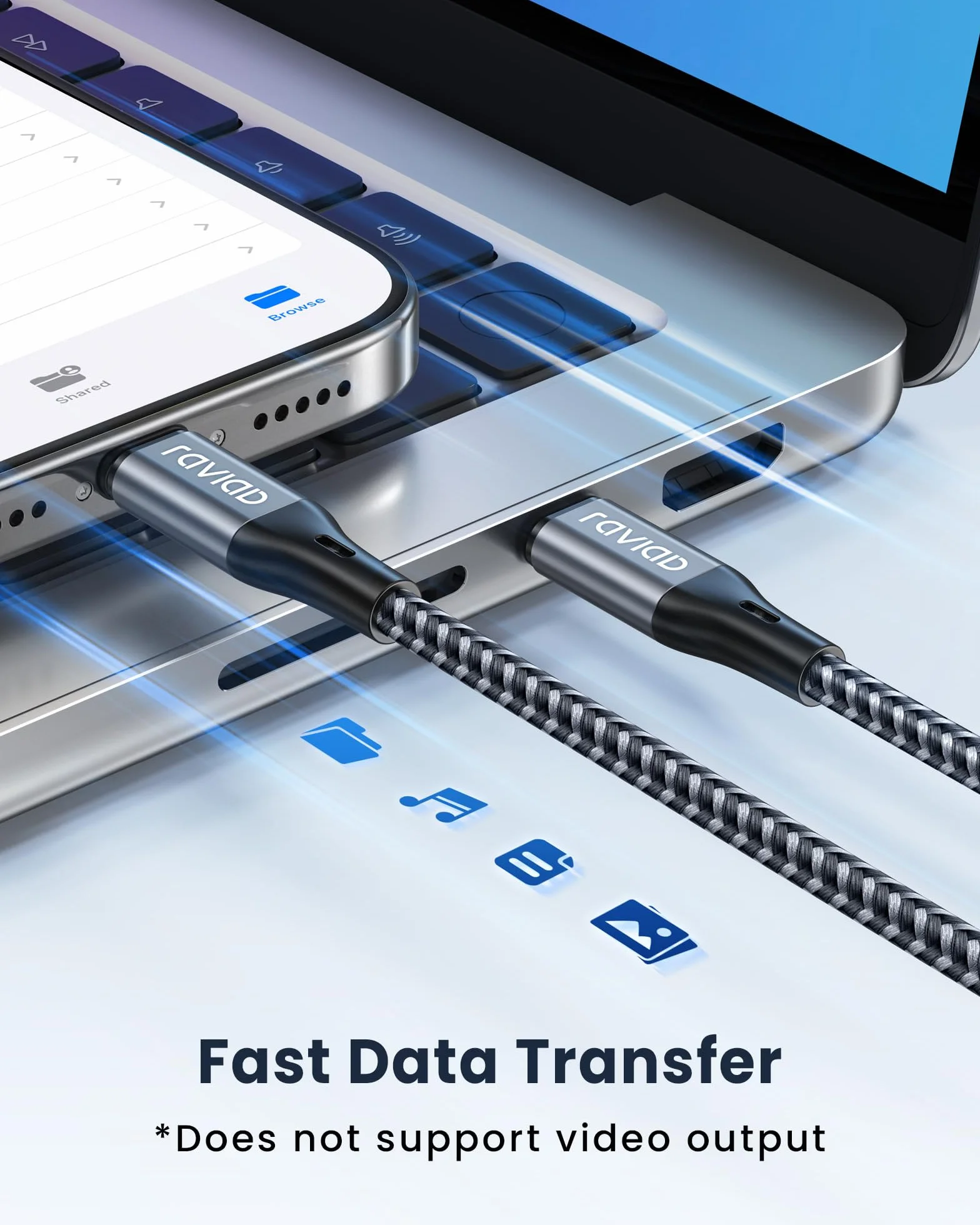 RAVIAD Kabel ze złączem USB typu C na Lightning, 2 m, certyfikat MFi, Power Delivery, nylonowy oplot, do ładowania iPhone’a 13 / 13 Pro / 13 Pro Max / 13 Mini / 12 / 12 Pro Max / 12 Mini / 11 Pro