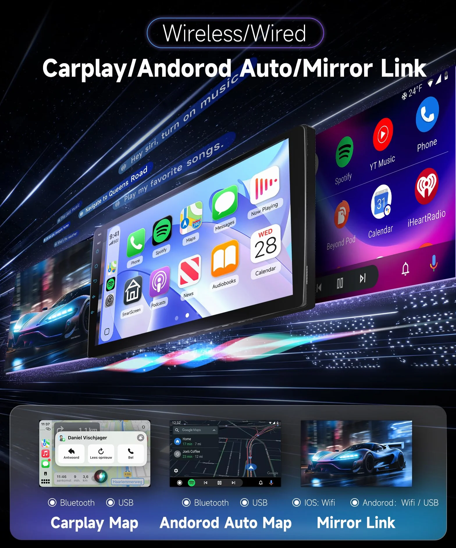 Hodozzy Radio samochodowe Toyota Yaris 1999-2005 z bezprzewodowym odtwarzaczem Android Auto, 9 cali Touchsreen z Bluetooth/RDS Radio/SWC/GPS/Youtube/USB/V-Link/+ kamera cofania