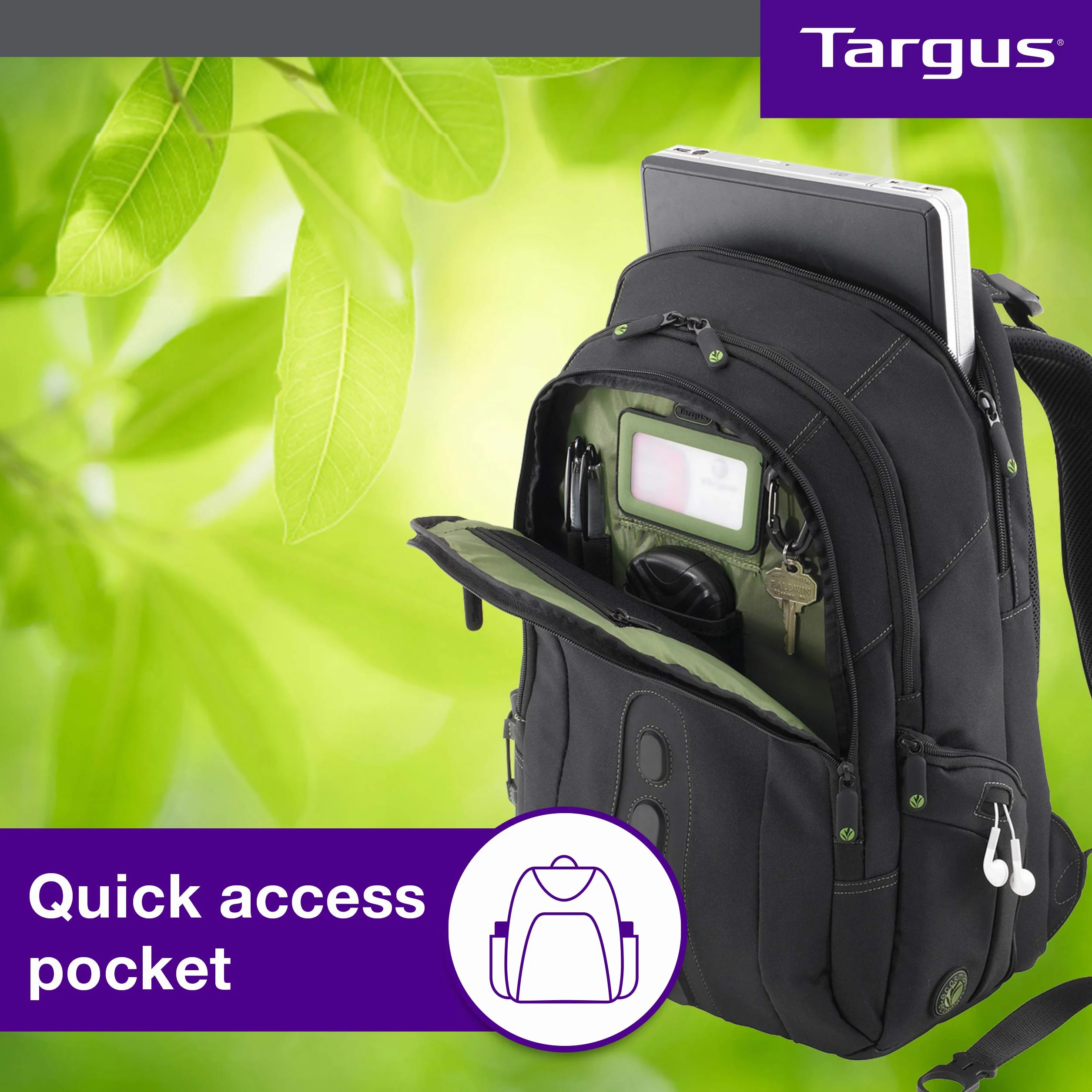 Targus Torba na laptopa, pasuje do laptopów o przekątnej do 15,6 cala i pojemności 27 l, ekologiczny plecak wykonany z butelek z recyklingu, trwały, przyjazny dla TSA - czarny