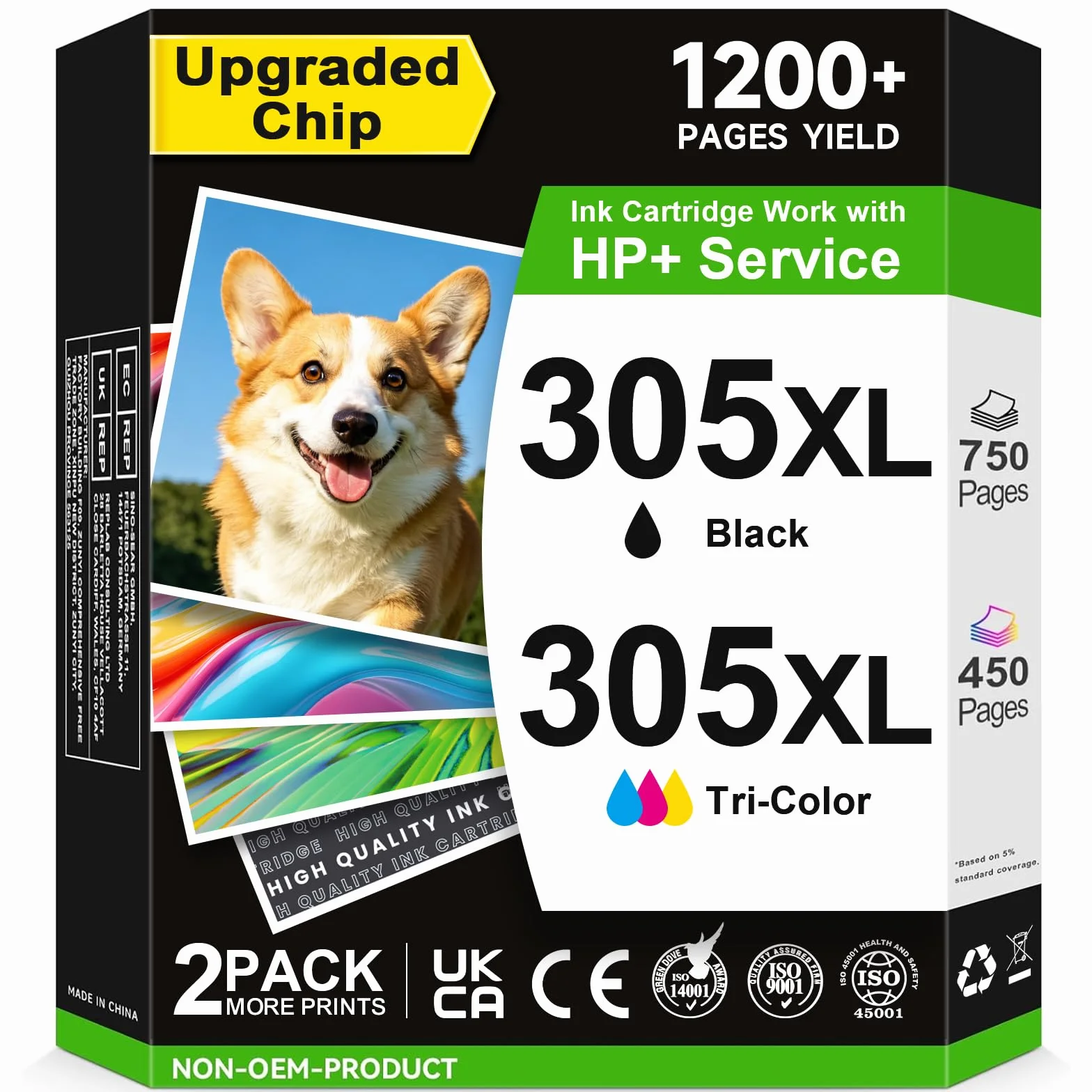 305XL kartridże do drukarki czarne/kolorowe, 750/450+ stron, kompatybilne z HP 305 oryginalny wkład do drukarki, do HP Deskjet 2820e 2800e 2810e 2700 2720e Plus 4100 4220e Envy 6000 6020 6032 Pro 6420
