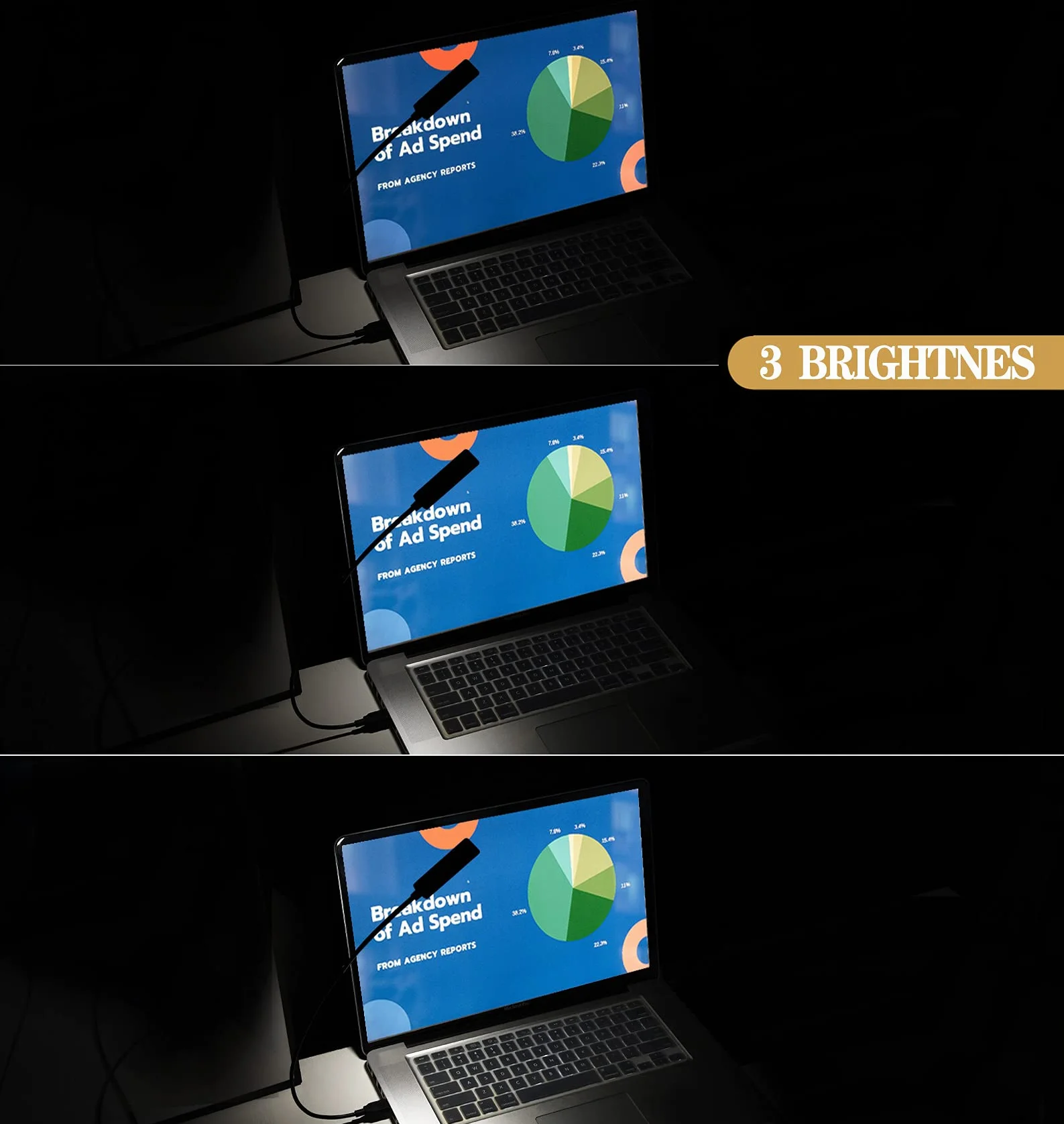 Lampa do czytania USB lampa klawiatury do laptopa regulowana gęsia szyja 3 kolory x 3 jasność USB lampa 1 sztuka + 3 mini lampy LED (1+3)