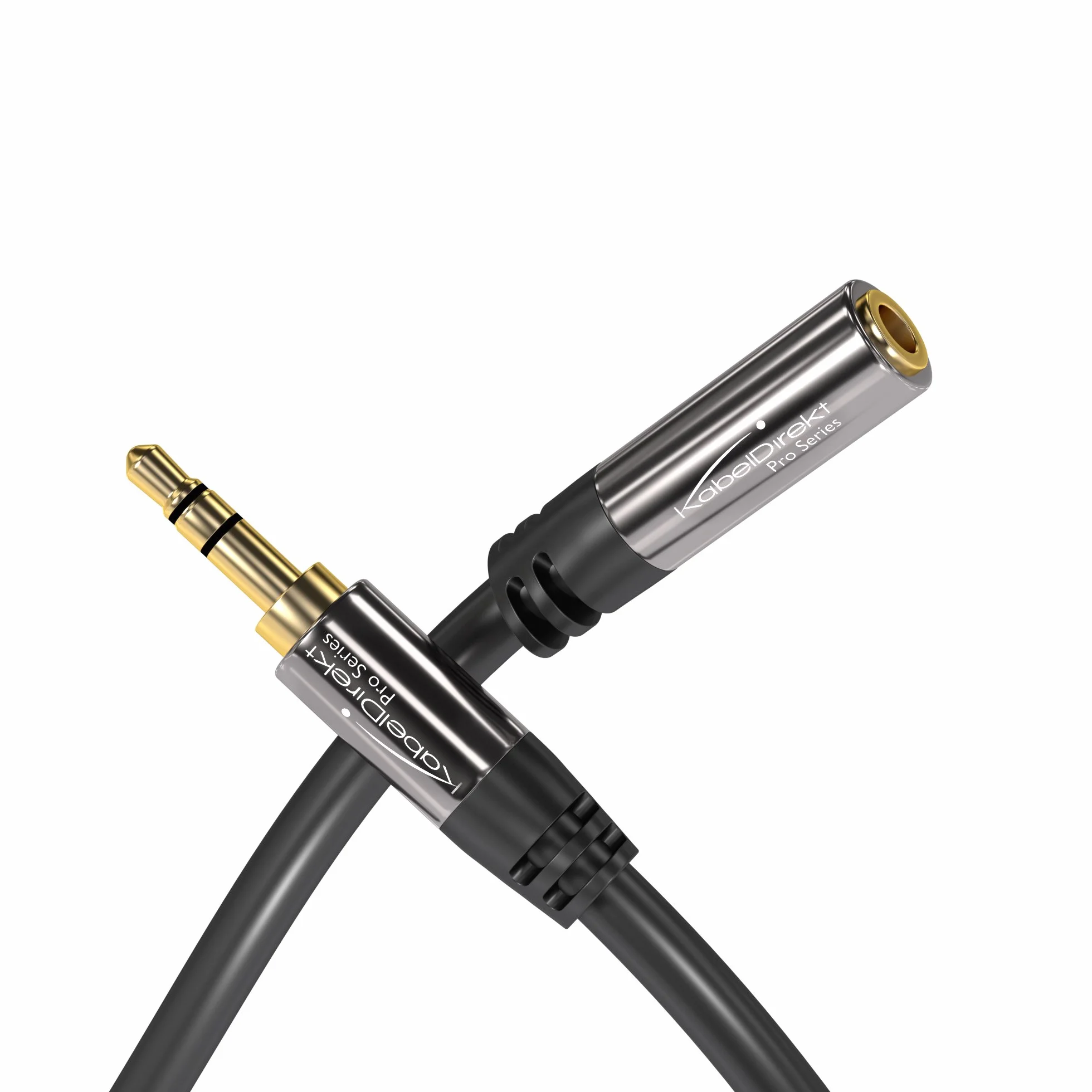 KabelDirekt – 2 m – Przedłużacz słuchawkowy, przedłużacz jack 3,5 mm (kabel audio aux, wtyk/gniazdo, prawie niezniszczalna metalowa obudowa, idealny do słuchawek, czarny)