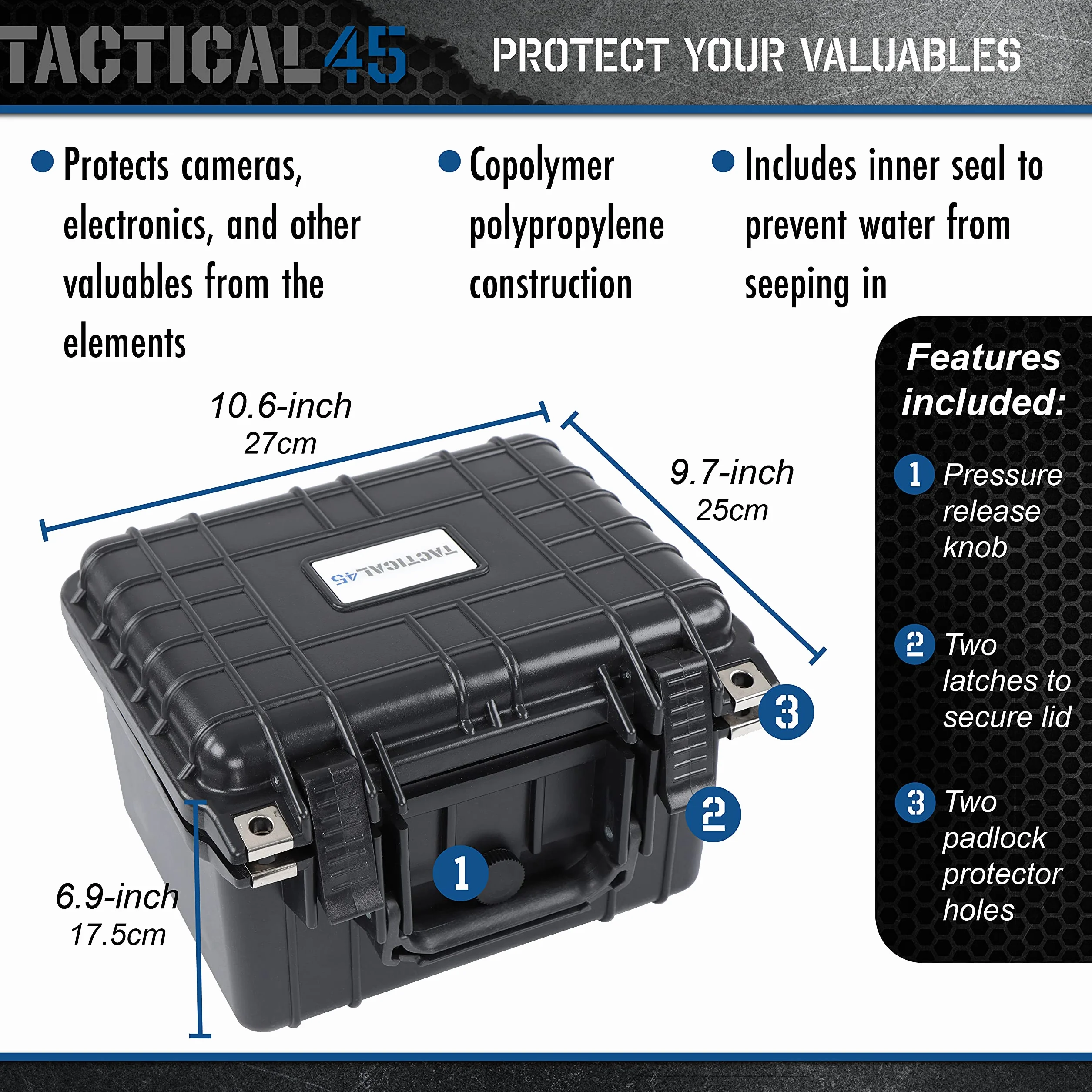 Tactical45 Plastikowa obudowa z piankową czarną twardą torbą do przenoszenia 27 x 25 x 15 cm wyściełana obudowa na sprzęt aparatu i narzędzia