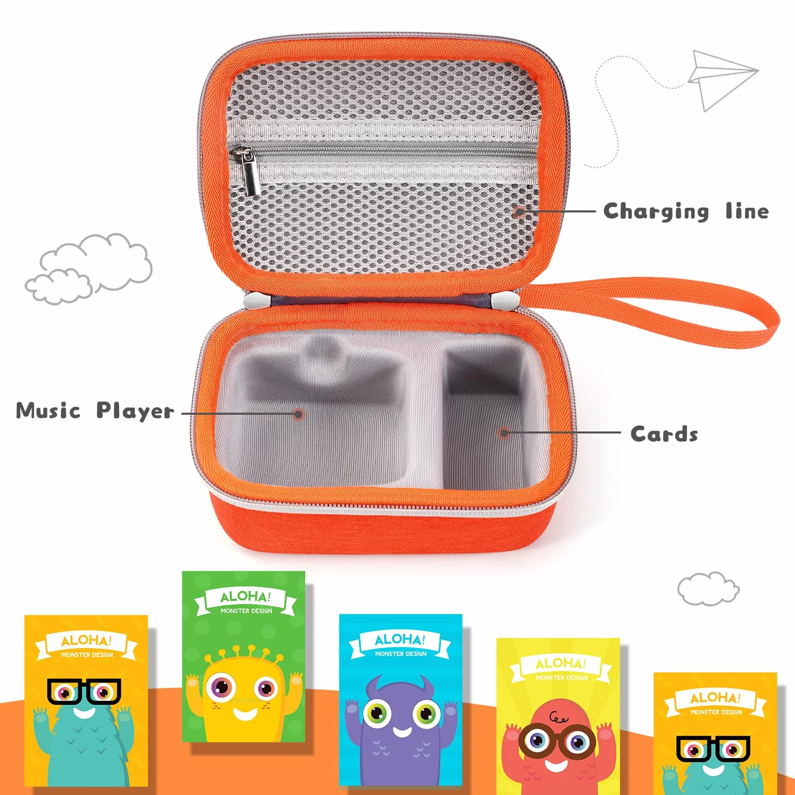 etui z pianki EVA do przechowywania Yoto Mini (edycja 2024) odtwarzacza audio i akcesoriów, przenośny twardy etui ochronny pokrowiec skóra organizer torba na rękę, pomarańczowy, 17 x 12 x 7
