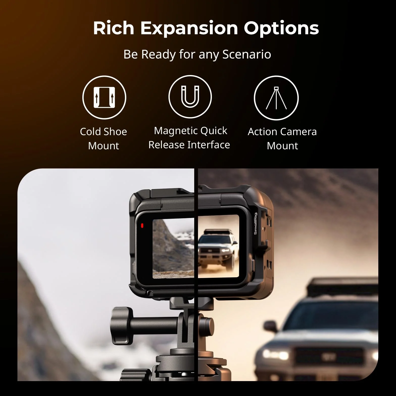 SmallRig Utility Frame Cage do Insta360 Ace Pro 2 / Ace Pro, obsługuje poziome i pionowe zdjęcia, rama montażowa kamery akcji z pazurem montażowym i zimną stopką - 5000