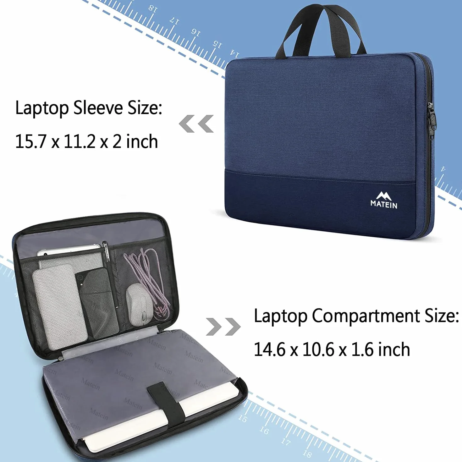 MATEIN Torba na laptopa 15,6 cala, wodoodporna torba ochronna na laptopa z uchwytem do laptopa laptopa notebooka, pokrowiec na laptopa do HP Dell Lenovo ASUS Acer