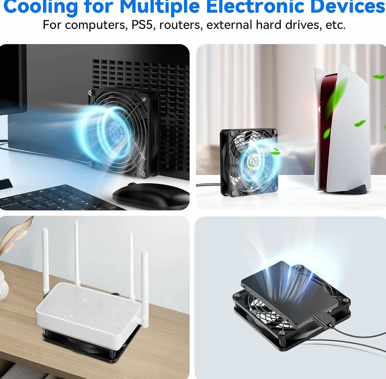 Wentylator USB ELUTENG 140 mm z cyfrowym regulatorem temperatury, wentylator komputerowy 14 cm Trzy prędkości regulowany wentylator chłodzący USB 5 V do PS5/PS4/laptopa/TV Boxa/Routera/odbiornika