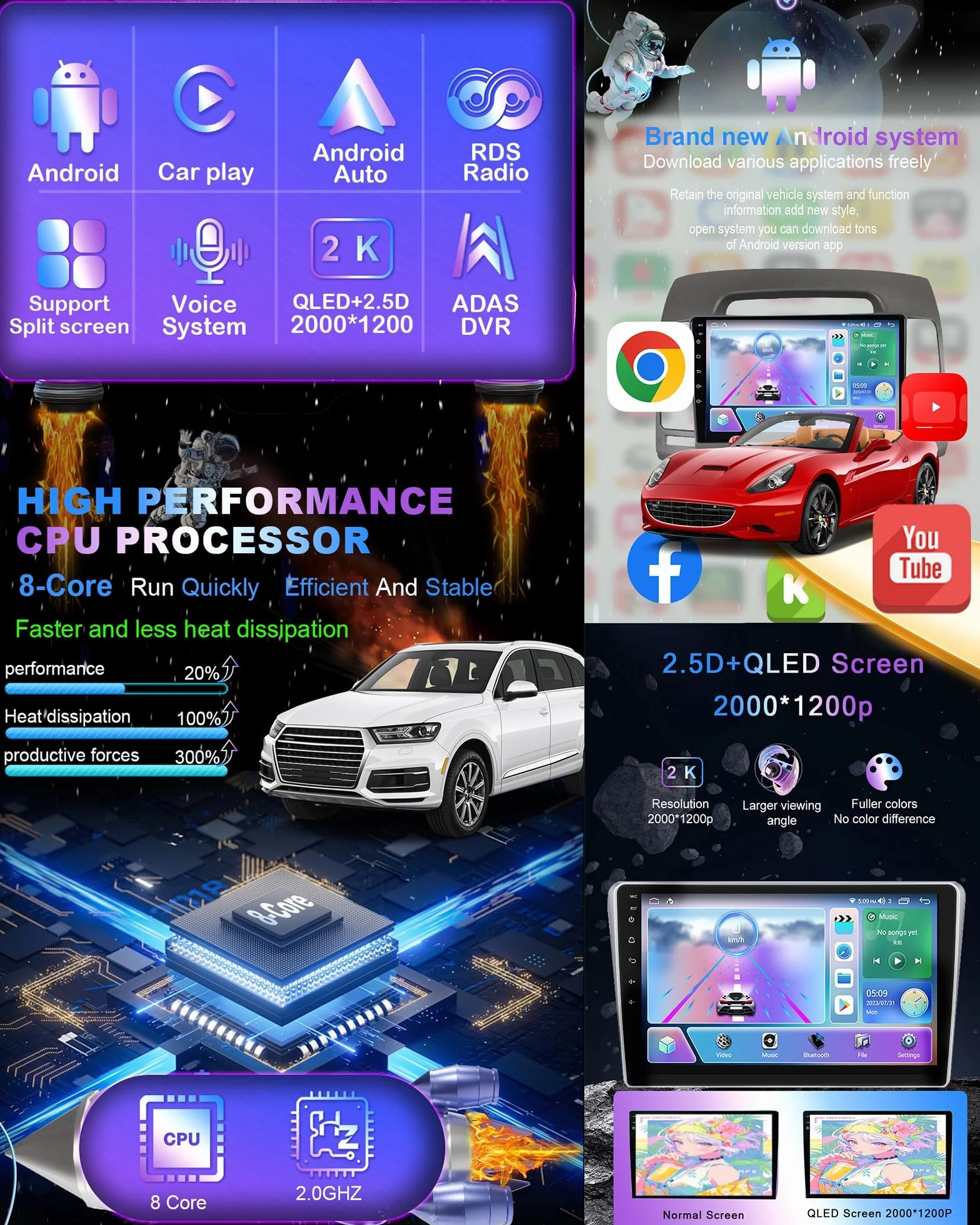 M6 pro2, Android 15.0 Stereo zamiennik dla Audi TT 2008-2014 Radio samochodowe GPS Nawigacja 9-calowy przenośny odtwarzacz multimedialny DVD Odbiornik FM BT z Android Auto CarPlay