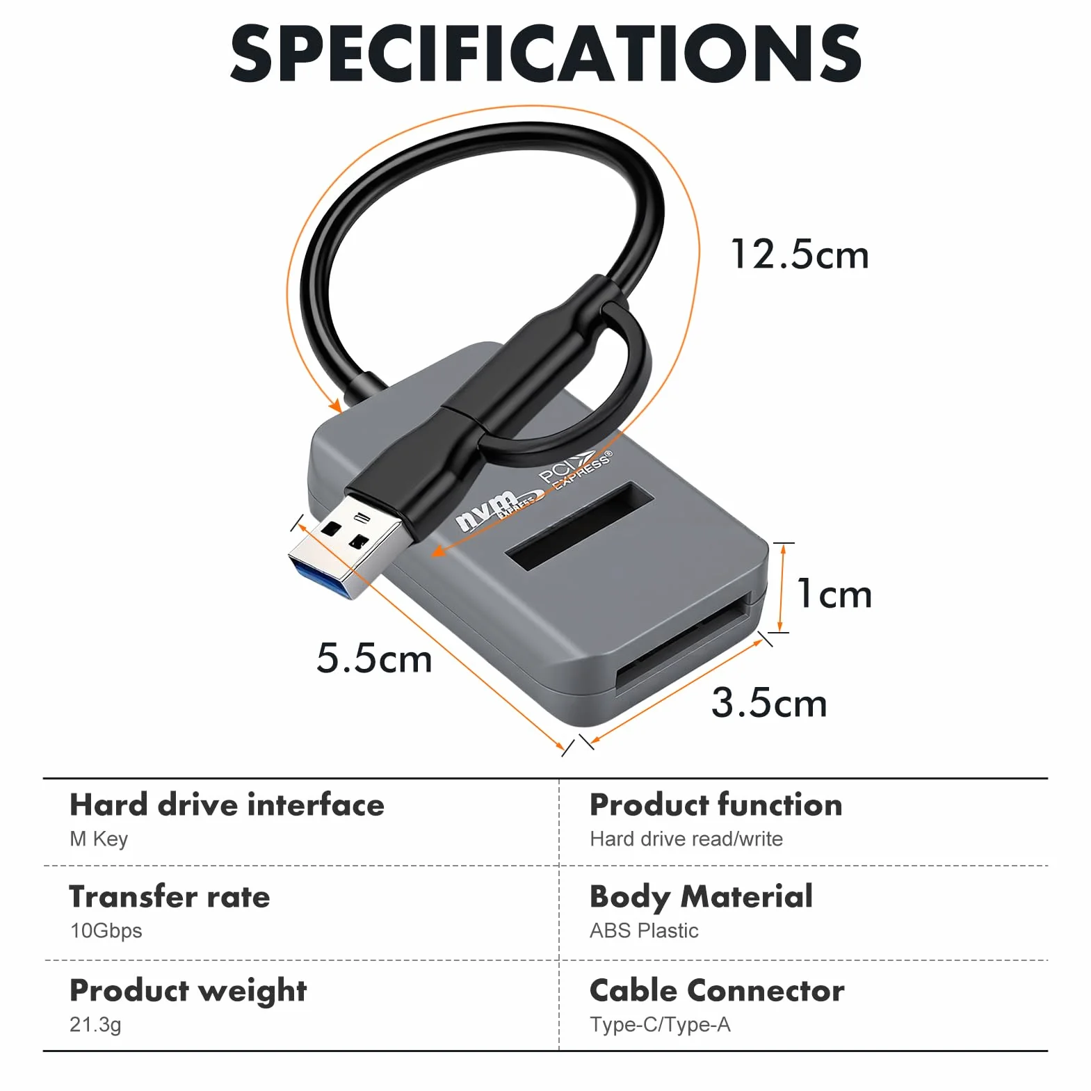 Adapter M.2 NVMe na USB, czytnik USB-C-M.2-NVMe SSD, USB 3.2 Gen 2 x 1, 10 Gbit/s z trymem UASP, pojemność 8 TB, beznarzędziowa, składana obudowa PCIe NVMe