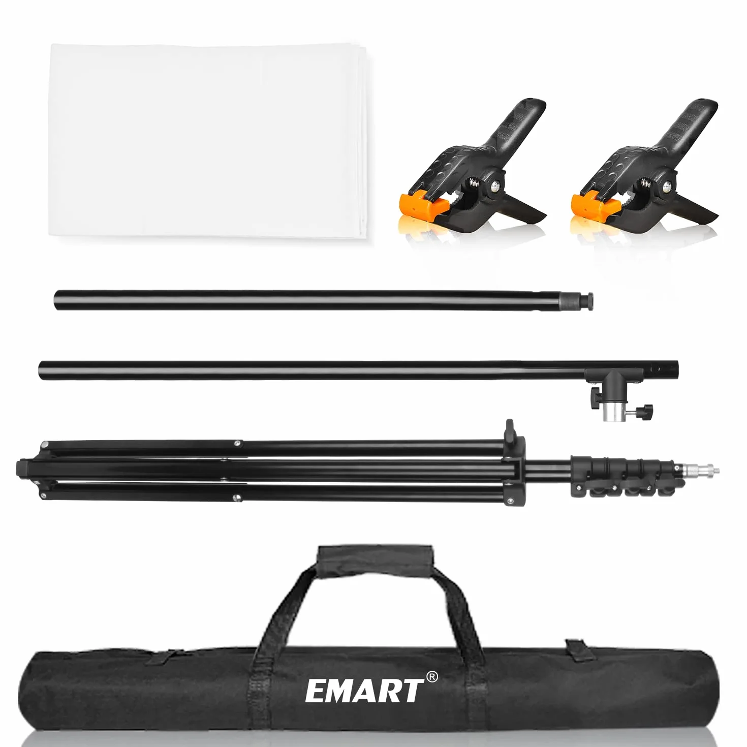 EMART Białe tło ze stojakiem, tło 1,5 x 2,1 m z zestawem ramek 1,5 x 2,6 m | Wsparcie tła w kształcie litery T, zestaw studyjny do chroma Key, wideo fotograficzne, nagrywanie, strumieniowanie