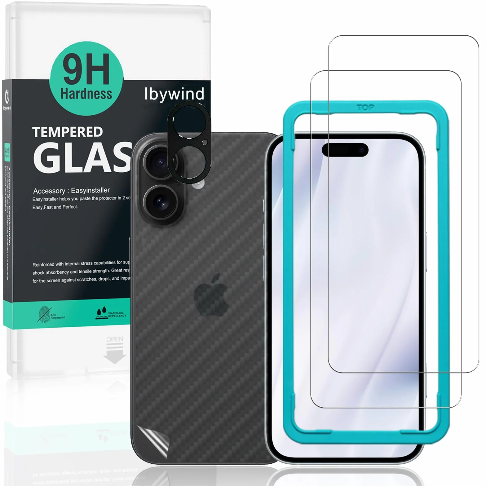 Ibywind do iPhone 17 5G, 2-pakowy ochraniacz ekranu, szkło hartowane 9H z osłoną obiektywu i folią z włókna węglowego