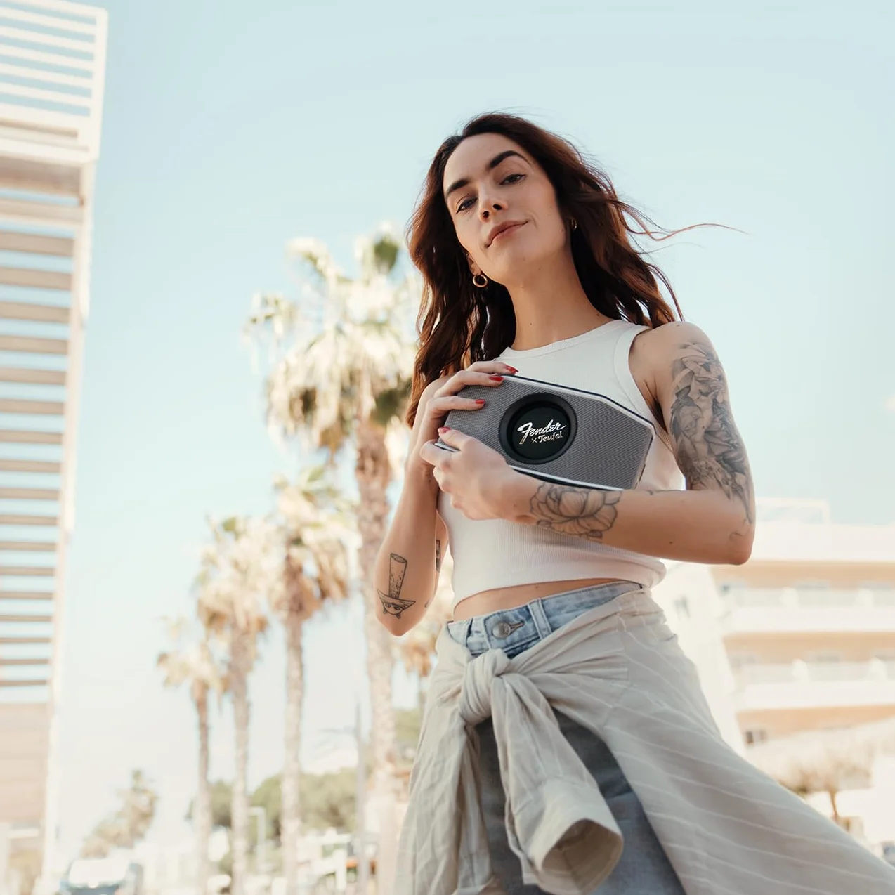 Głośnik Bluetooth Fender x Teufel ROCKSTER GO 2 – przenośny głośnik do użytku na zewnątrz, długi czas pracy baterii (28 h), stopień wodoszczelności IP67, bezprzewodowe przesyłanie muzyki - Steel Black