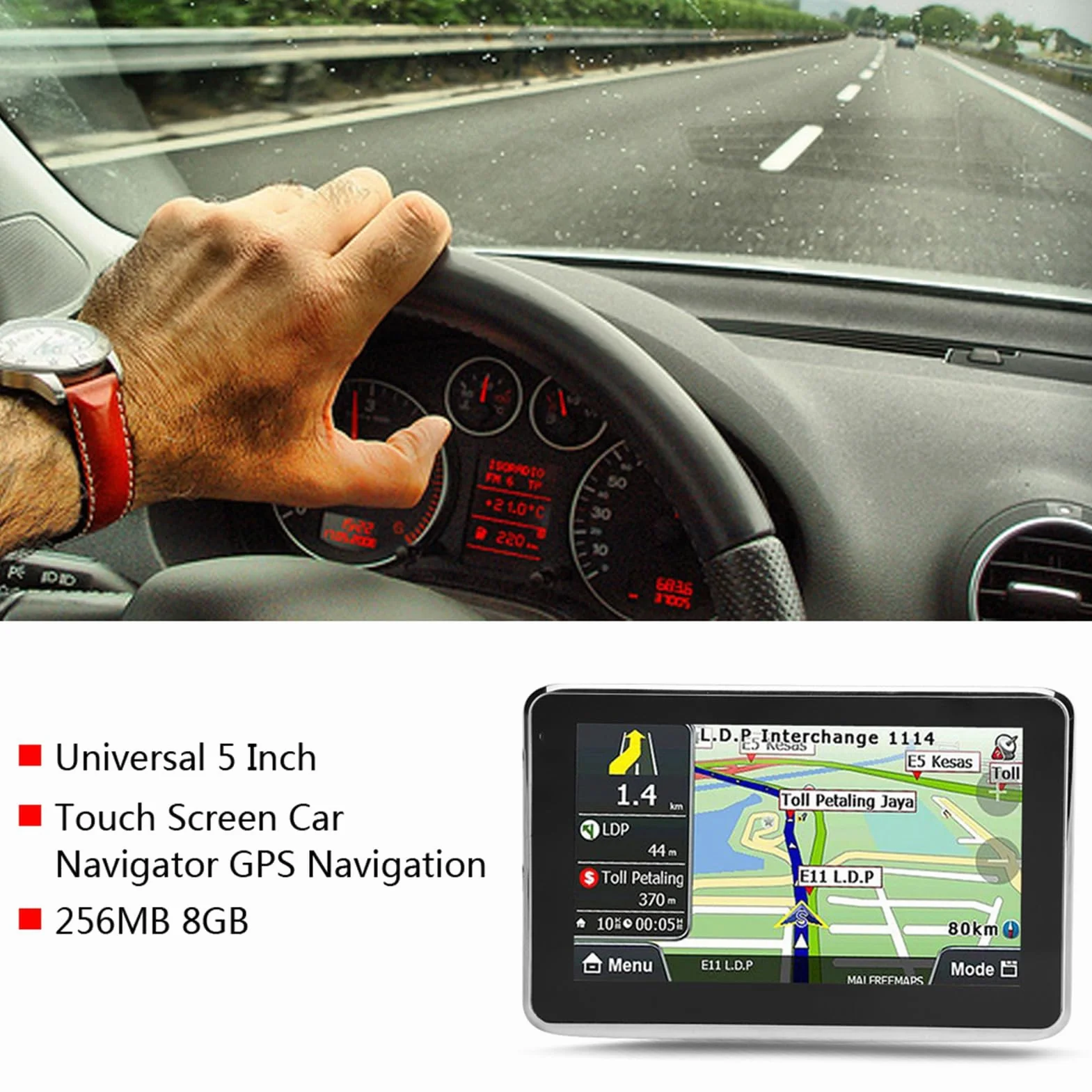 Ejoyous Urządzenia Nawigacyjne dla Samochodu, System Nawigacji GPS Universal 5 -calowy Ekran Dotykowy dla Ciężarówki Samochodowej 256 MB 8GB MP3 FM Europejska Karta 1