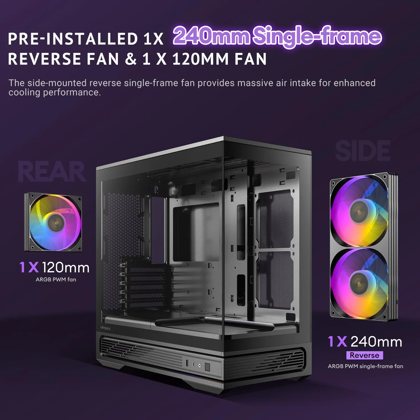 Antec C2M ARGB, kompaktowa obudowa MicroATX, panoramiczne szkło hartowane, wysoki przepływ powietrza, 3 wentylatory PWM ARGB w zestawie, obsługa chłodnicy 360 mm i procesor graficzny 415 mm, typ C 10