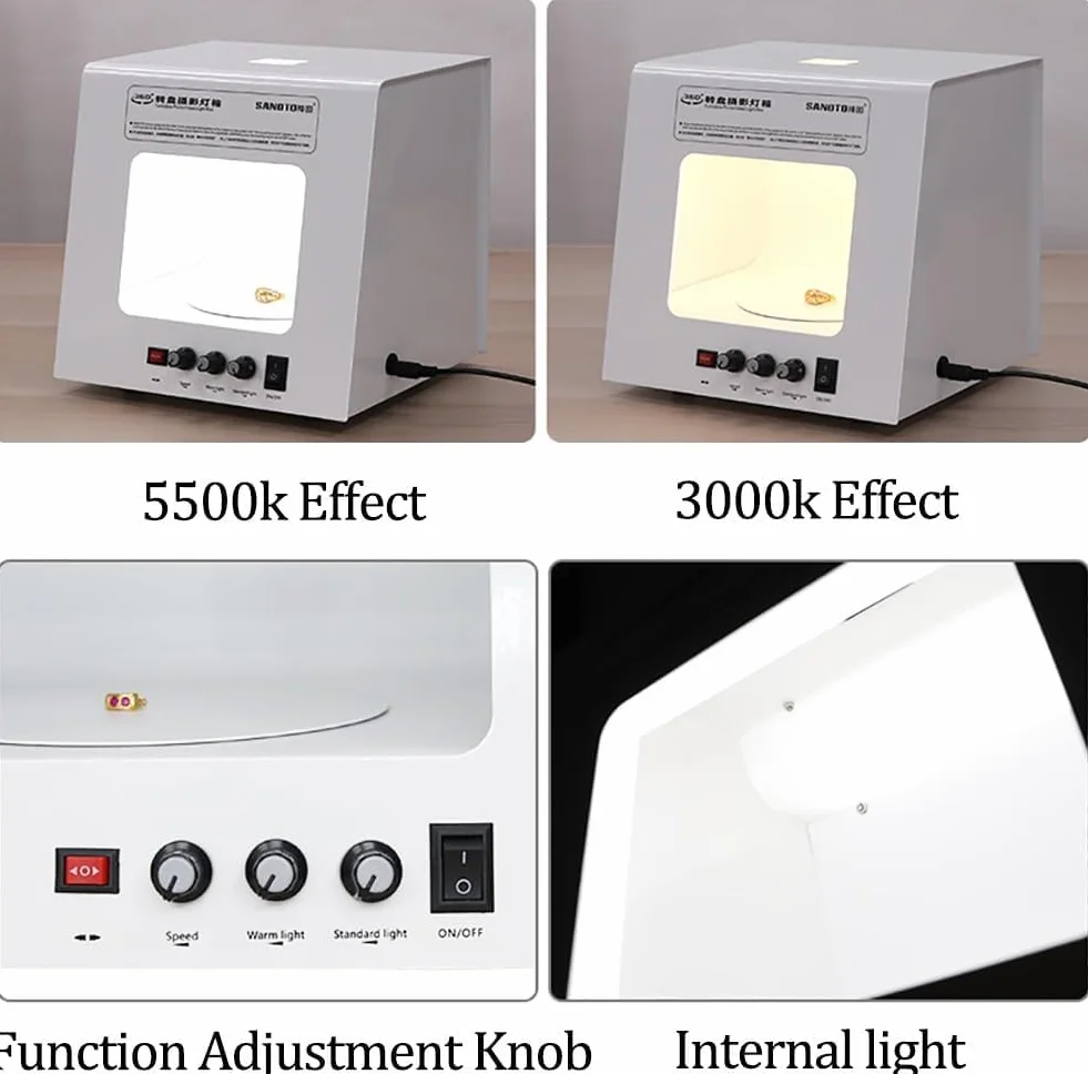 Miniaturowy Studyjny Light Box, ściemnialny Obrotowy Namiot Do Robienia Zdjęć Biżuterii 360°, Elektryczny Obrotowy ściemnialny Zestaw Do Fotografii Z Regulowaną, One Color, TB20