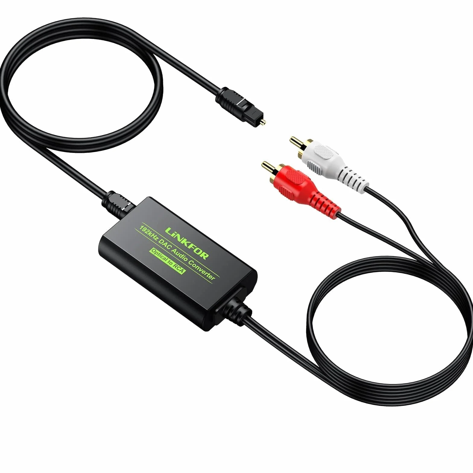 LiNKFOR Konwerter DAC 192 kHz cyfrowy na analogowy konwerter cyfrowy optyczny SPDIF Toslink do analogowego audio stereo RCA L/R adapter audio z kablem optycznym do HDTV Blu Ray DVD Amps TV Box konsoli