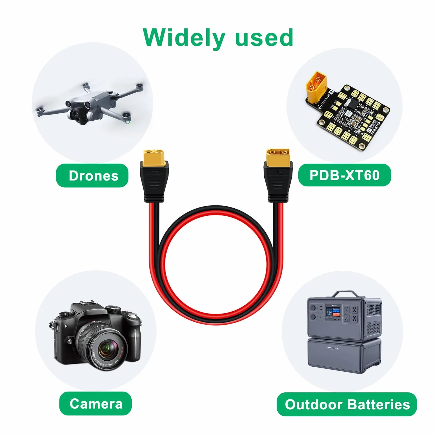 Przedłużacz XT60 12 AWG z wtykiem XT60 do gniazda kabel do akumulatorów RC, przenośnych zasilaczy i zestawów akumulatorów (1 m)