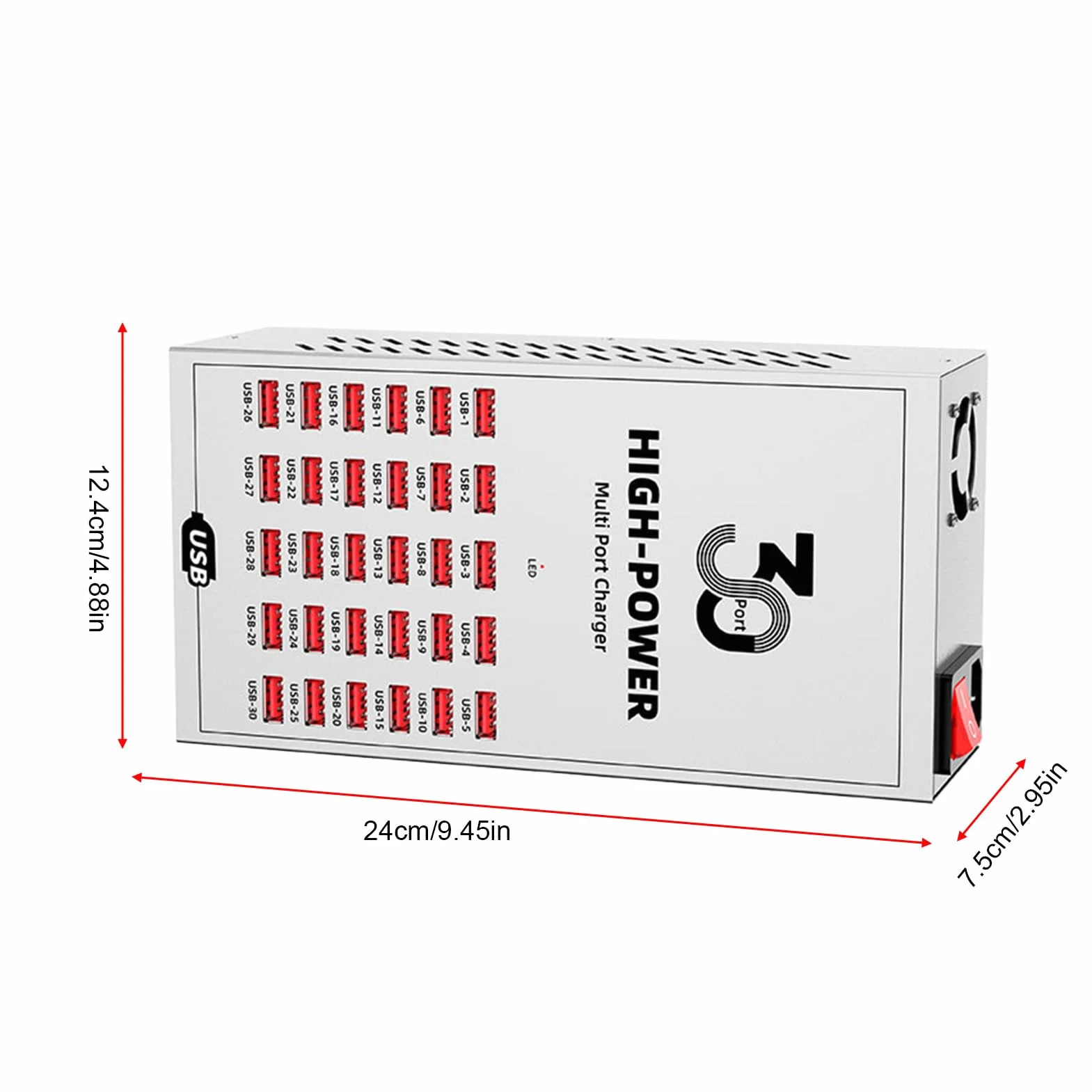 Fabater Stacja ładująca USB z 30 Portami, Szybkie ładowanie, do Wielu urządzeń, Metalowa Obudowa, Inteligentna Dystrybucja dla Domu, Biura, Szkoły (Wtyczka UE 250 V)