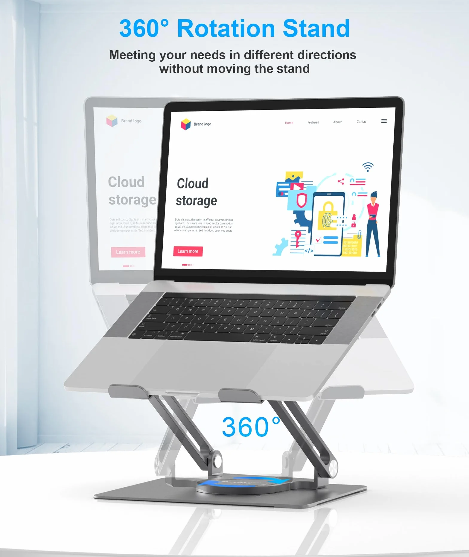 BoYata Stojak na laptopa na biurko, Regulowany stojak na komputer z podstawą obrotową 360°, Ergonomiczny, składany uchwyt na laptopa, Kompatybilny ze wszystkimi notebookami do 17"-Szary