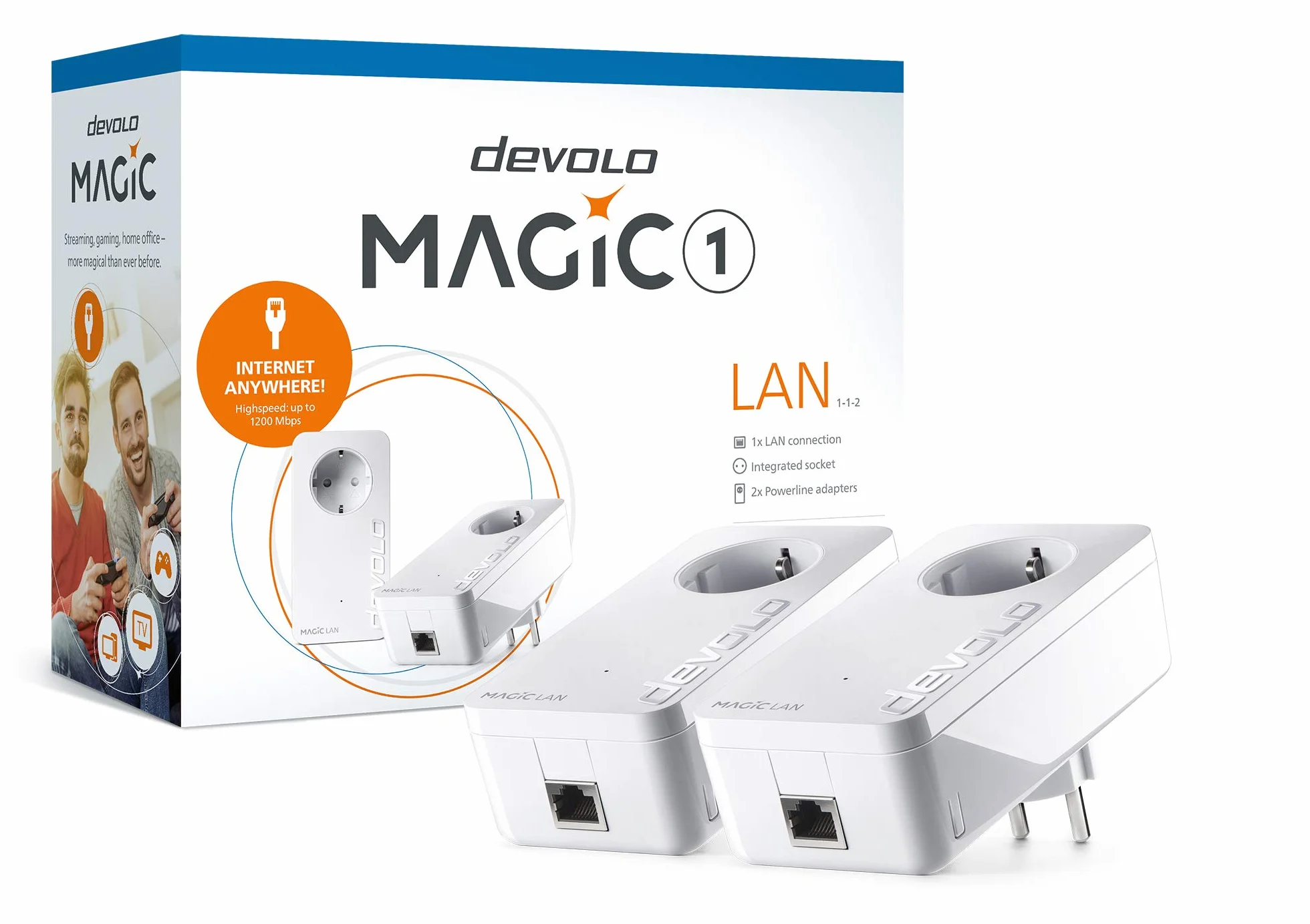devolo Magic 1 LAN Starter Kit, adapter LAN Powerline – do 1200 Mbit/s, idealny do domowego biura i gier, 1 x złącze Gigabit LAN, dLAN 2.0, biały