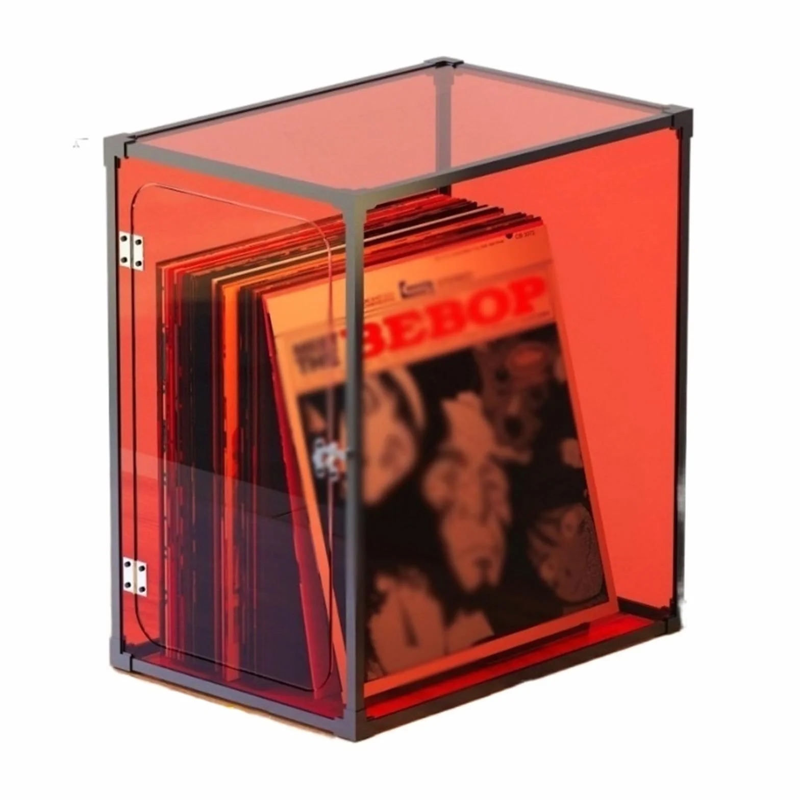 Stojak do przechowywania płyt CD, skrzynka do przechowywania płyt winylowych, etui do przechowywania płyt LP z ramą ze stopu aluminium, osłona ze szkła organicznego, łatwy w instalacji stojak na płyty (kolor: Rosso)