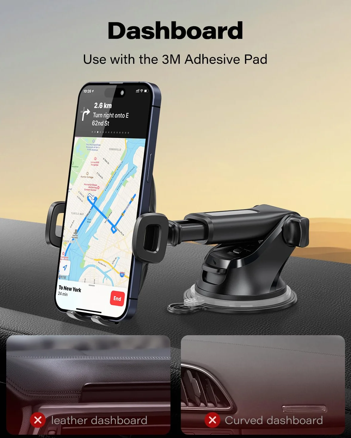 APPS2Car Uchwyt na telefon z przyssawką, przednia szyba, deska rozdzielcza, okno, uniwersalna deska rozdzielcza i przednia szyba, uchwyt samochodowy na telefon z mocną lepką podkładką żelową,