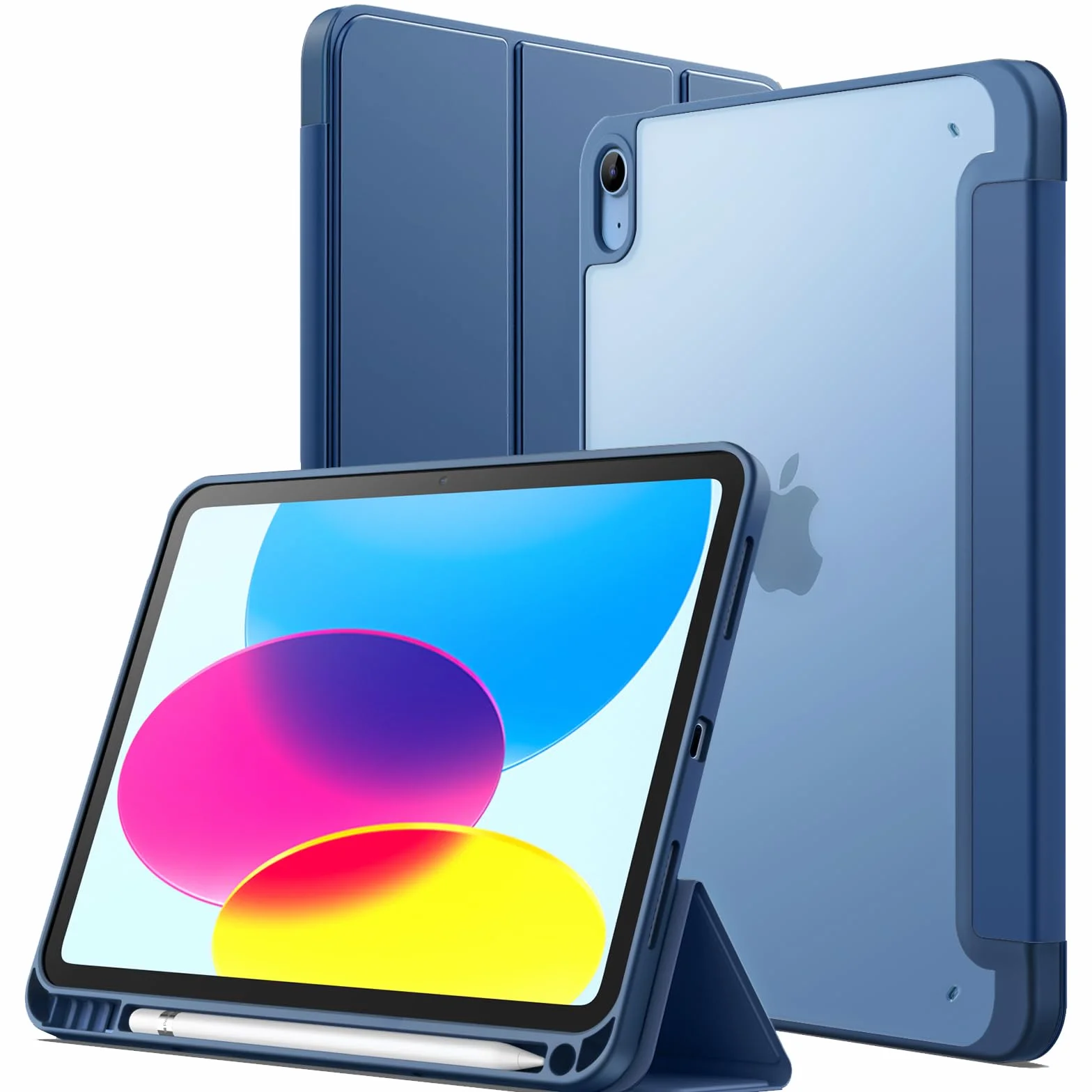 JETech Etui Matowe dla iPad (A16) 11./10. Generacja (2025/2022) z Pencil Uchwyt, Matte Półprzezroczysta Tyłna Obudowa Slim Stojak Ochronny Case (Granatowy)