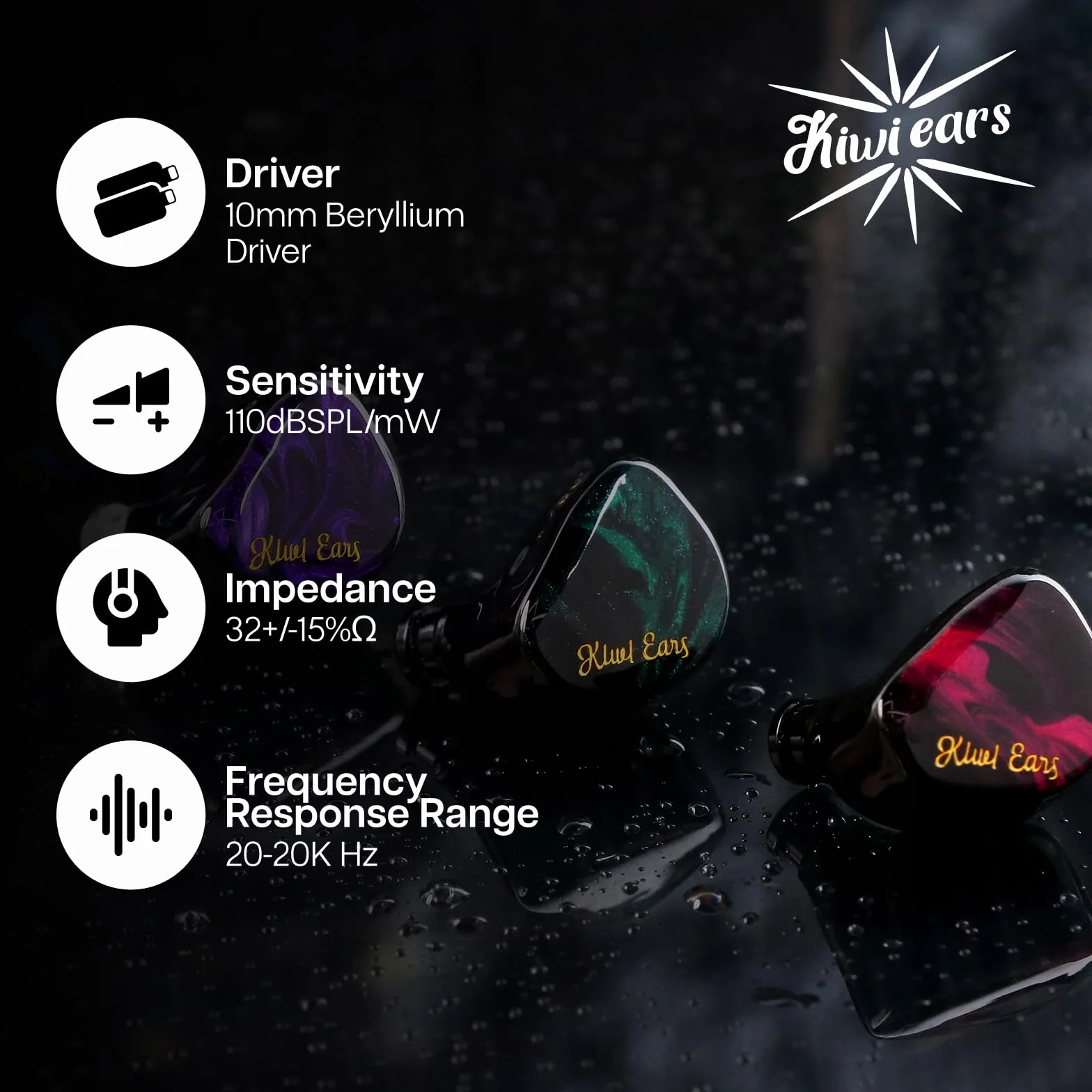 Kiwi Ears Cadenza w monitorze usznym, 10 mm beryllium Dynamic Driver IEM, przewodowe słuchawki HiFi Studio z wnęką drukowaną 3D, odłączany 2-pinowy kabel IEM 3,5 mm dla audiofilów